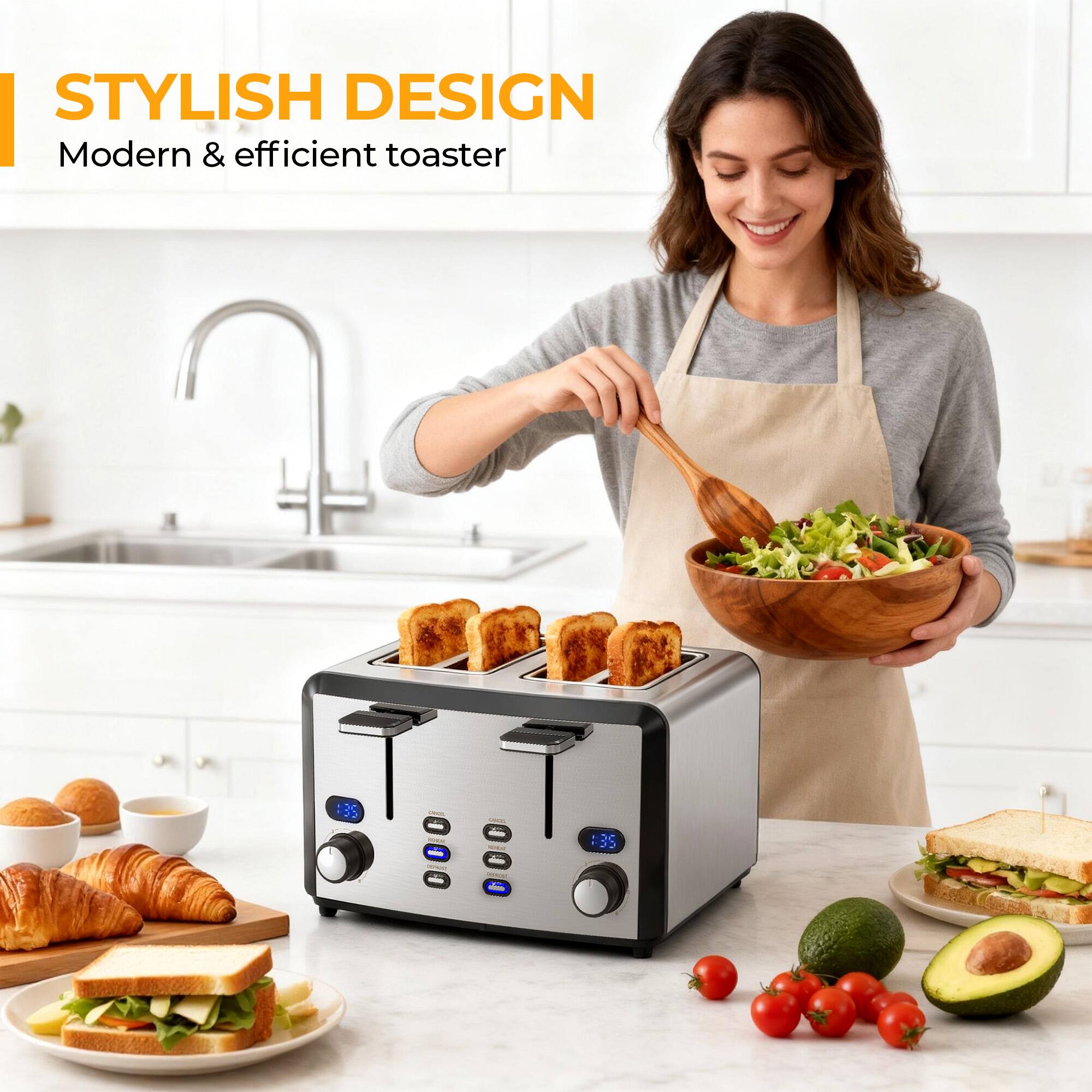 STYLISH DESIGN  
Modern & efficient toaster
