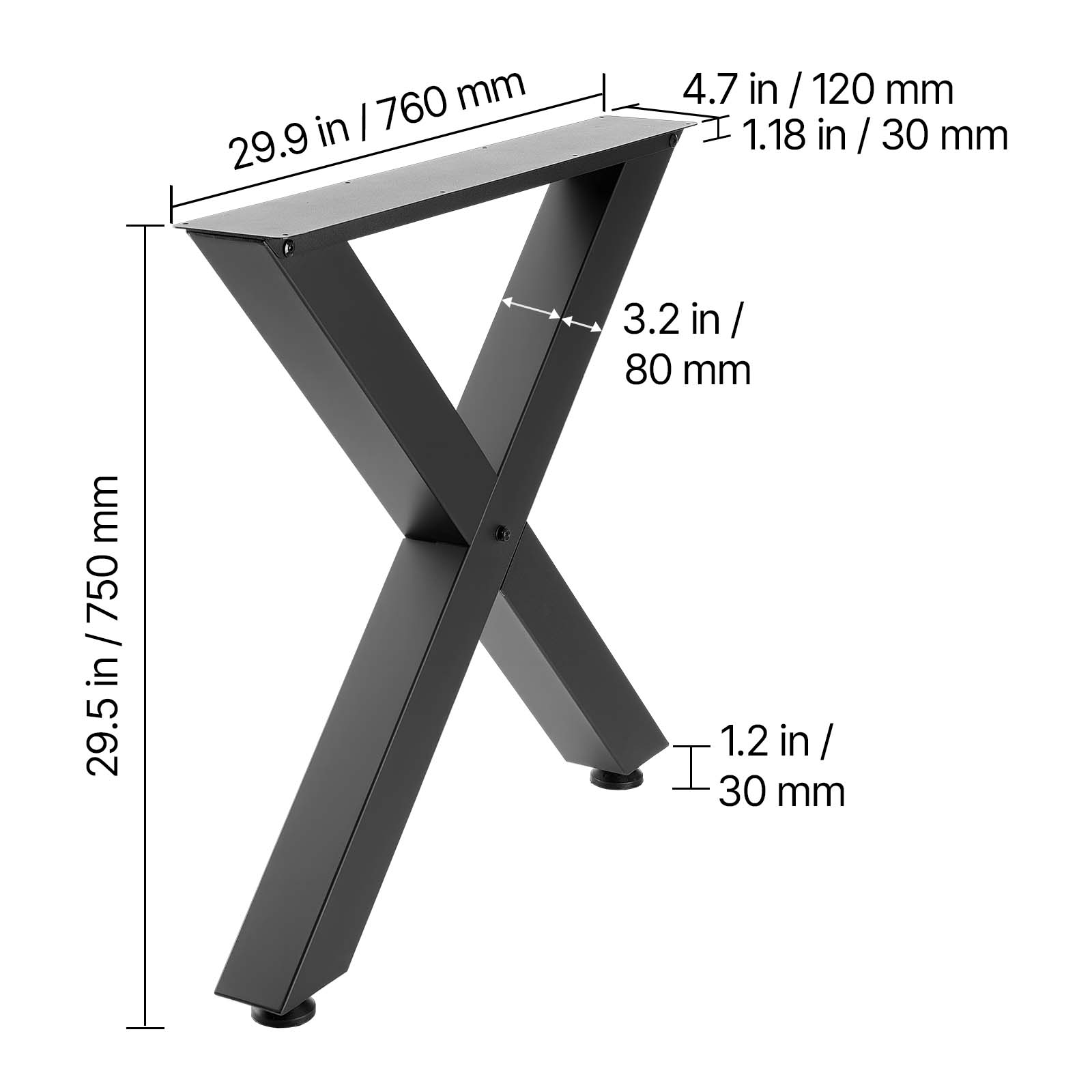 760 mm in / 29.9 in  
4.7 in / 120 mm  
1.18 in / 30 mm  
3.2 in / 80 mm  
750 mm / 29.5 in  
1.2 in / 30 mm