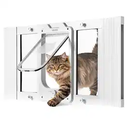 VEVOR - Cat Door for Window, Adjustable to Fit Window Width 27"-32", 4 Secure Lock Modes, Aluminum Frame and High-Transparency