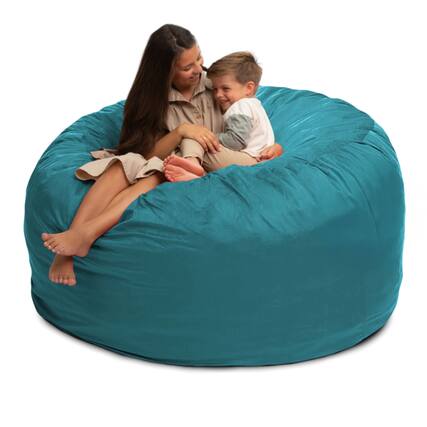 Front. Ultimate Sack - Ultimate Sack 6ft Bean Bag Chair, Oversized Indoor Comfy Lounger, Teal Suede - Teal.