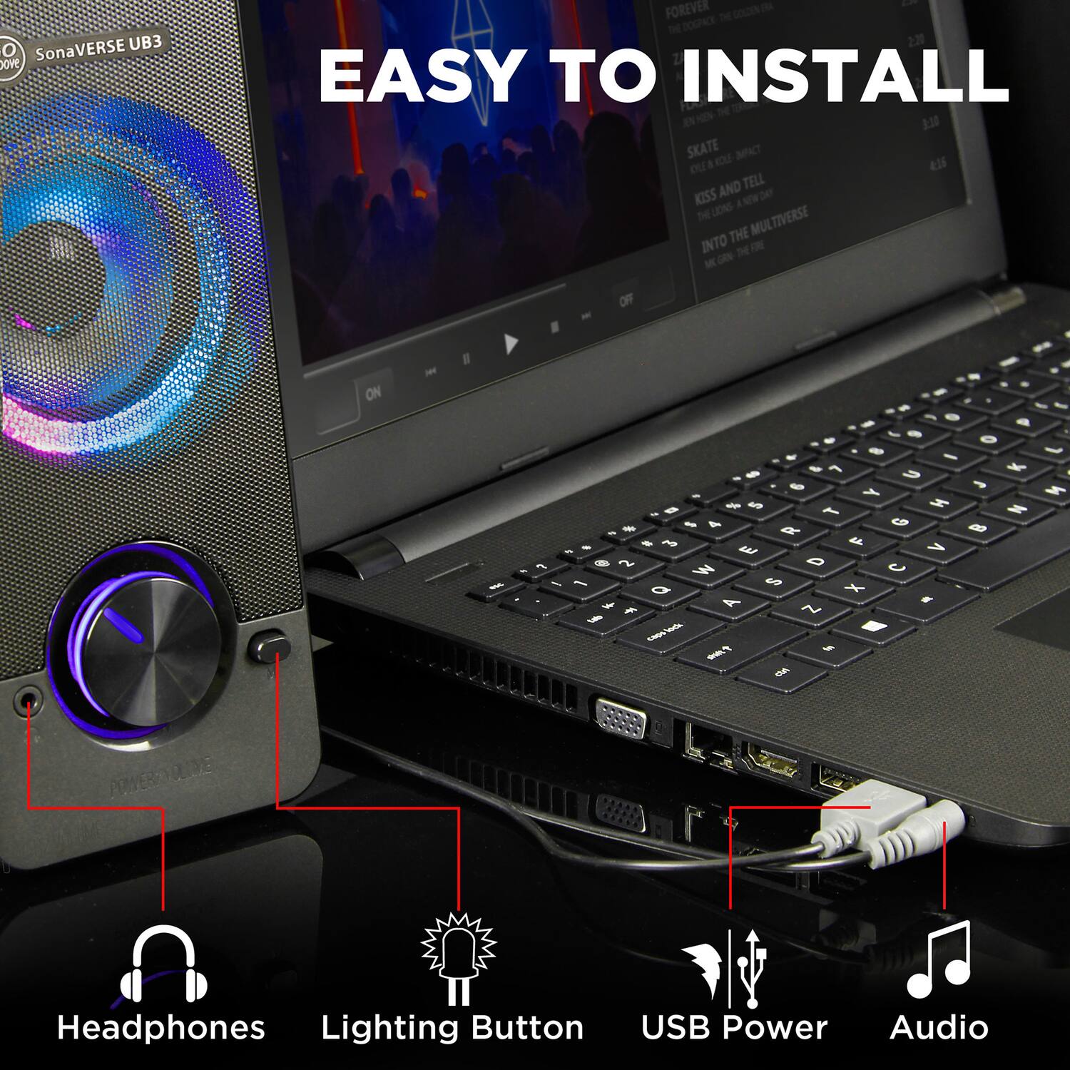 SonaVERSE UB3

EASY TO INSTALL

Headphones
Lighting Button
USB Power
Audio