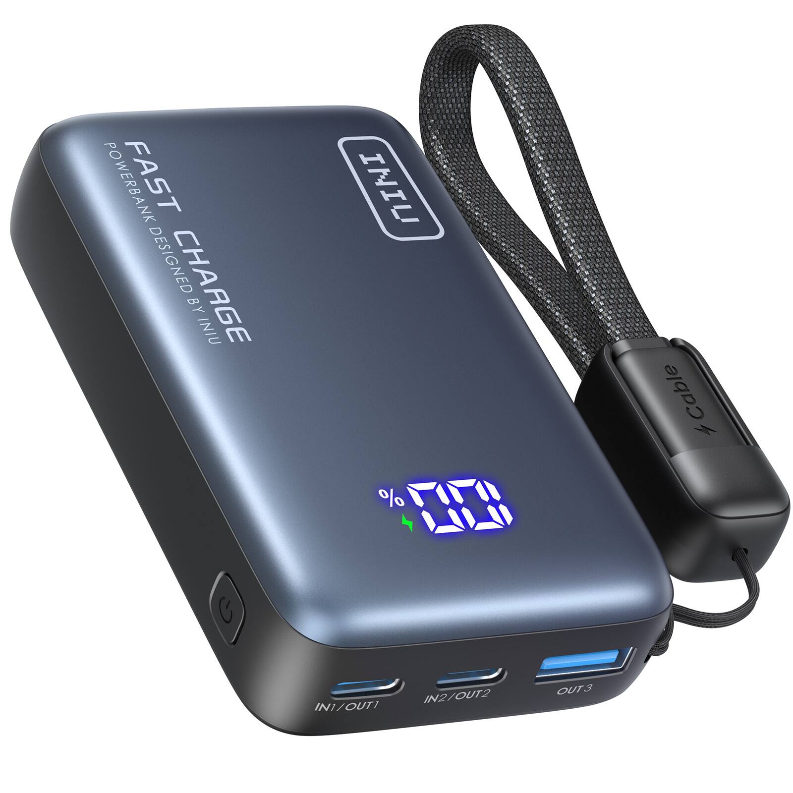 FAST CHARGE  
POWERBANK DESIGNED BY INIU  

IN1/OUT1  
IN2/OUT2  
OUT3  

INIU