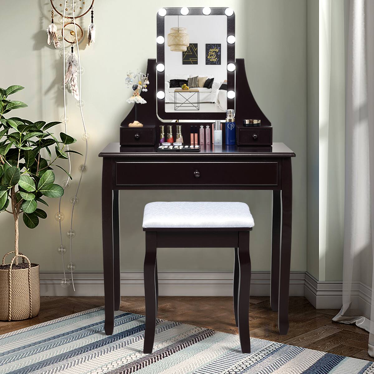 Alt View 3. Costway - Costway Vanity Table 10 Dimmable Bulbs Makeup Dressing Desk - Brown.