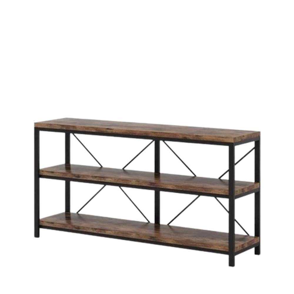 Hivvago - Industrial 55-inch Wood Shelf Console Sofa Table with Sturdy Black Metal Frame - Rustic, Black