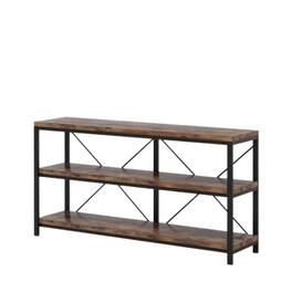 Hivvago - Industrial 55-inch Wood Shelf Console Sofa Table with Sturdy Black Metal Frame - Rustic, Black