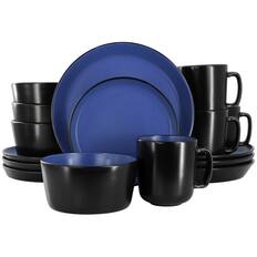 Front. Elama - Elama Bacarra 16 Piece Stoneware Dinnerware Set in Two Tone Black and Blue - Black and Blue.
