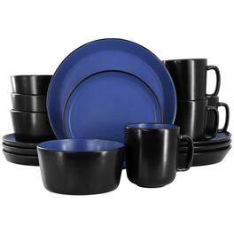 Elama - Bacarra 16 Piece Stoneware Dinnerware Set in Two Tone - Black and Blue