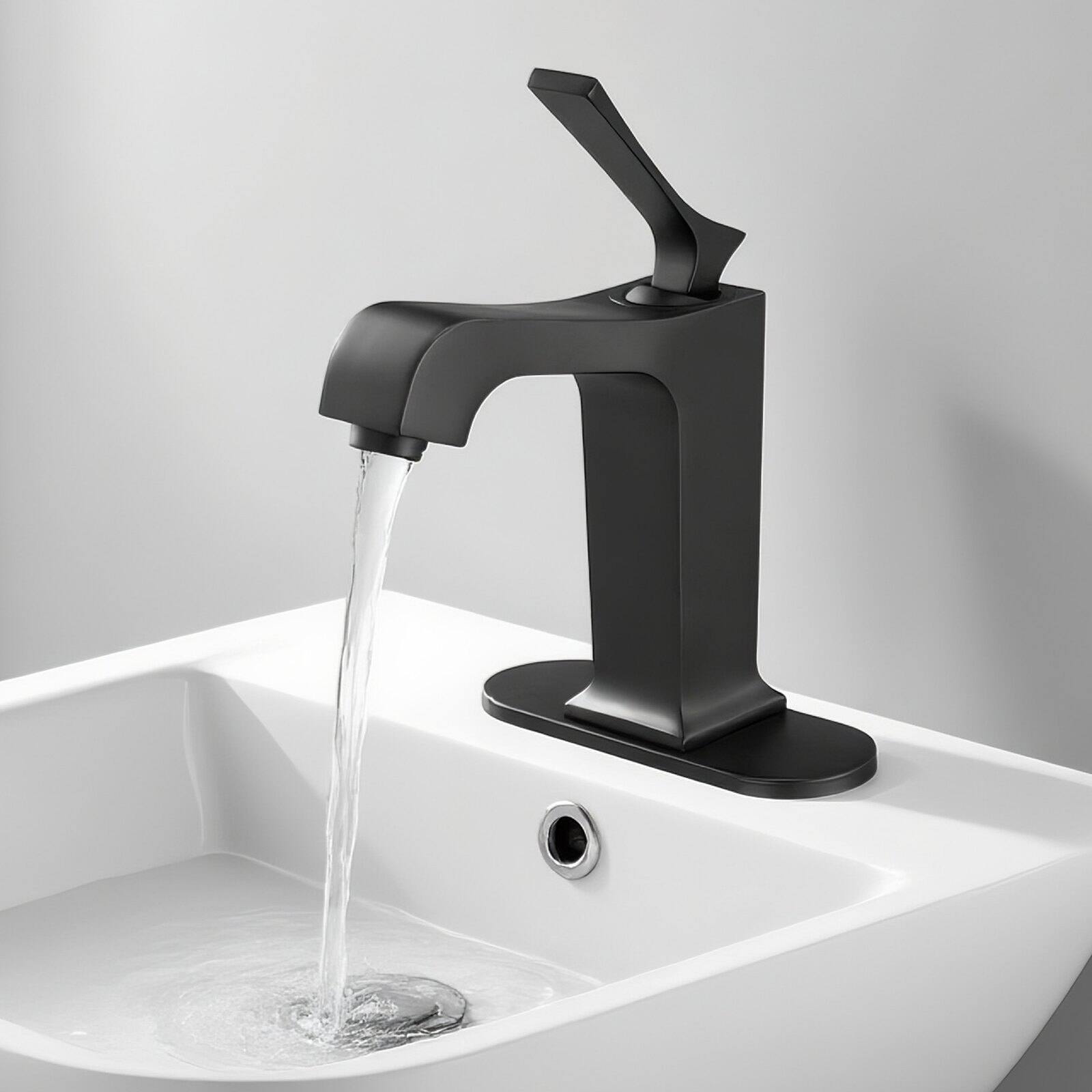 Alt View 1. Glintex - Single Handle Sink Faucet, Kitchen Sink Faucet with Push-Button Drain, Waterfall Spout for Bathroom RV Bar or Restroom - Matte Black.