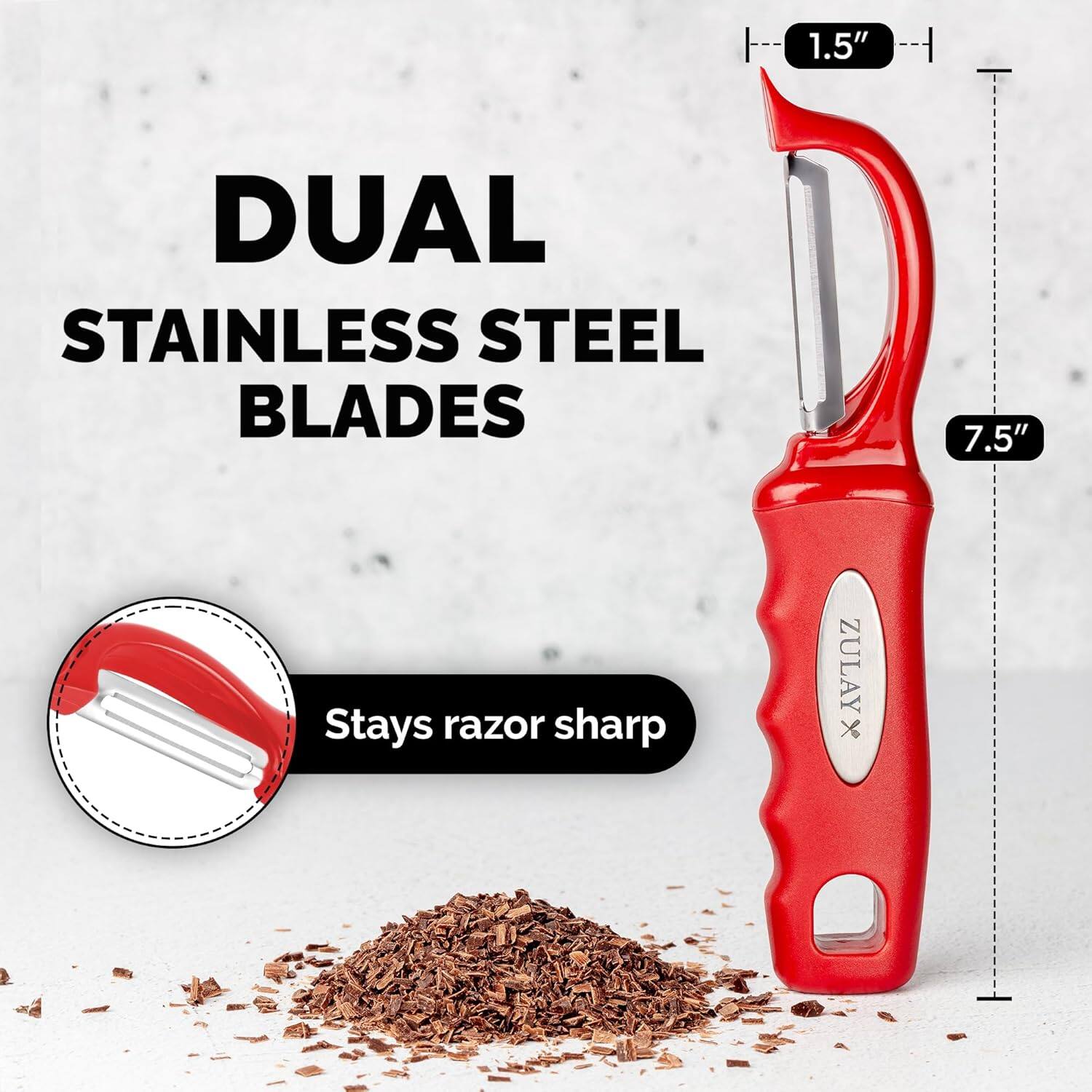 1.5" DUAL STAINLESS STEEL BLADES 7.5" Stays razor sharp ZULAY X