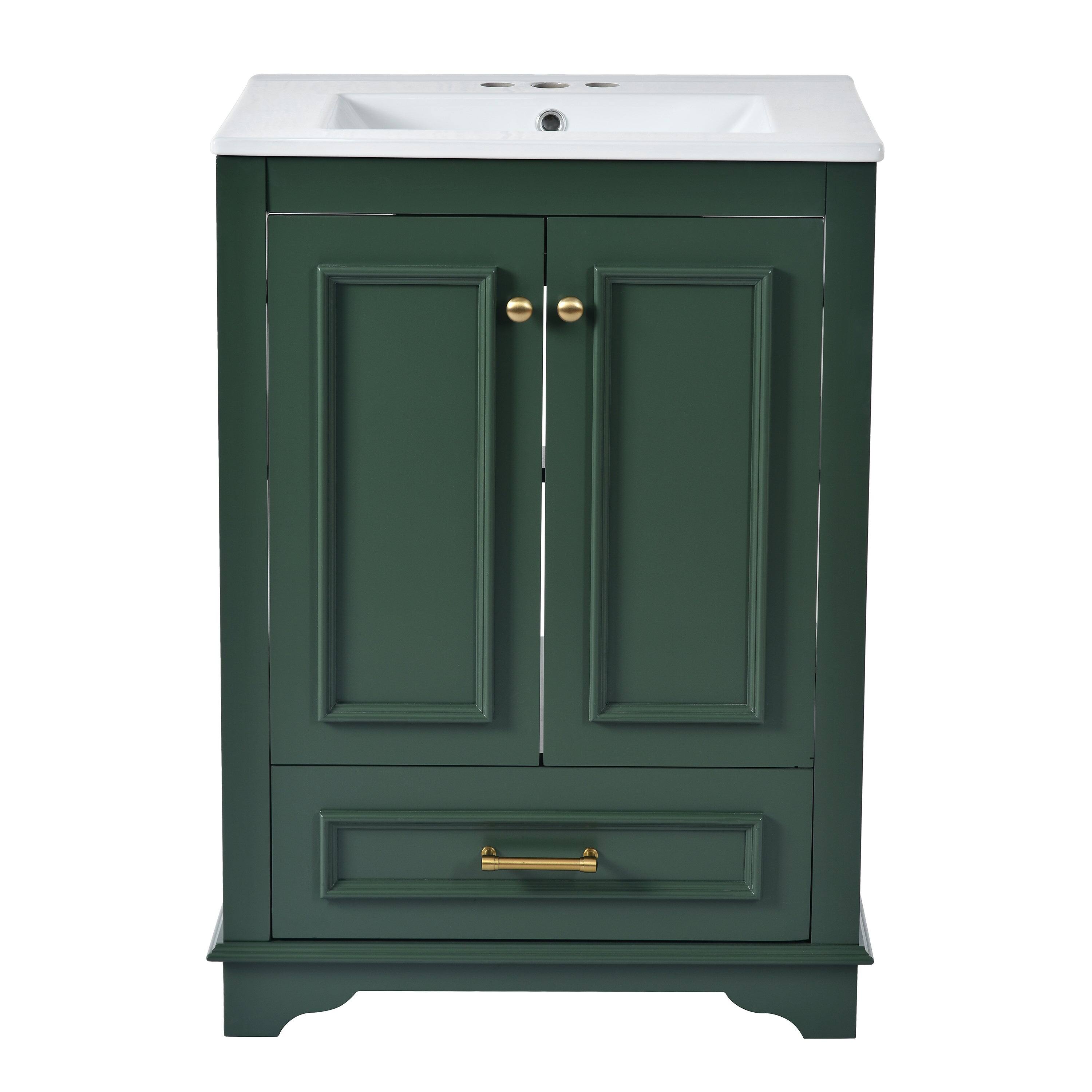 Alt View 9. Boyel Living - 24 Inch Bathroom Vanity with Ceramic Sink Soft Close Doors Silver HandlesGreen - Green.