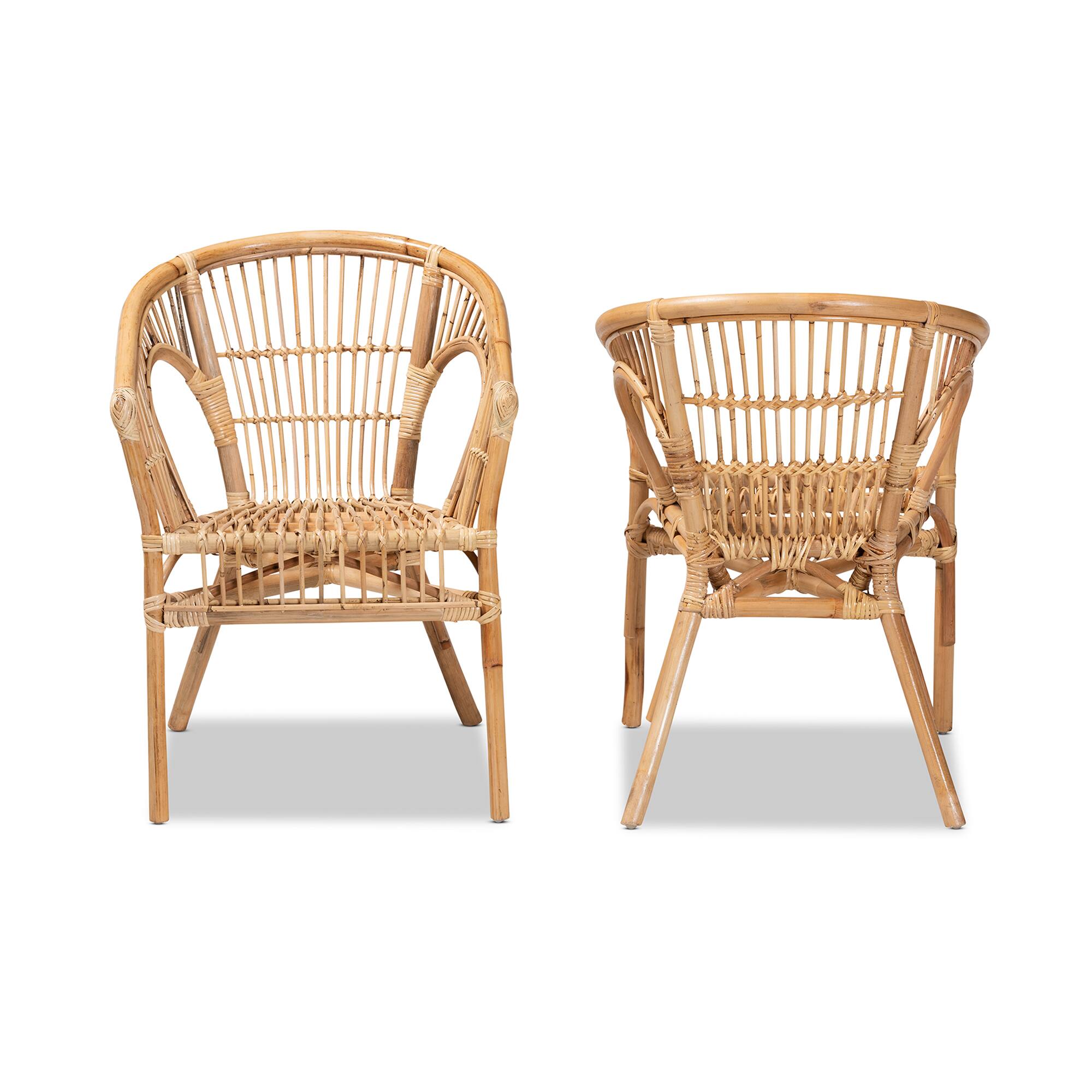 Angle. bali & pari - Alleta Modern Bohemian Rattan 2-Piece Dining Chair Set - Natural Brown.