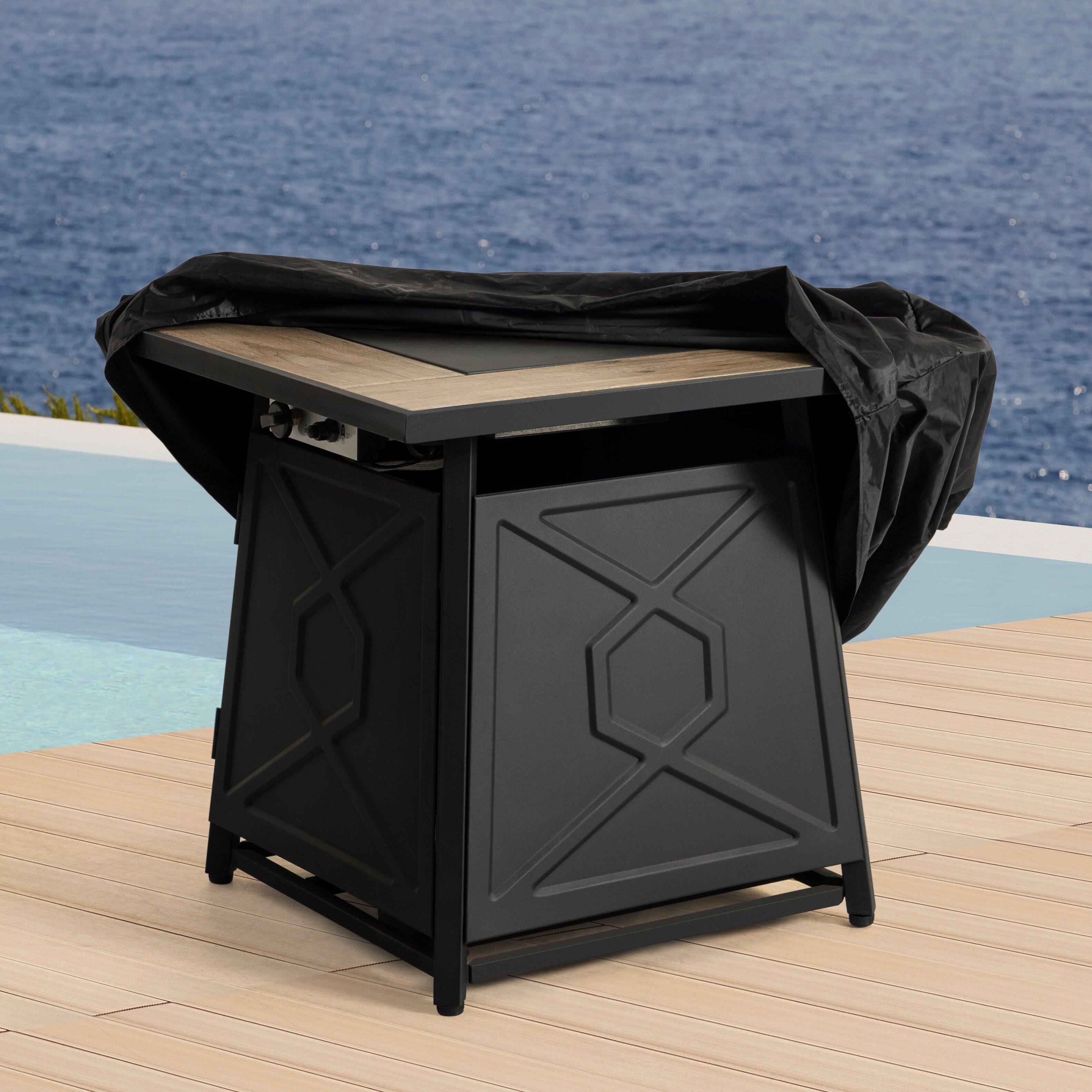 Left. Nuu Garden - Square Fire Pit Table Cover, Water-Resistant Oxford Cover with PVC Coating - Black.