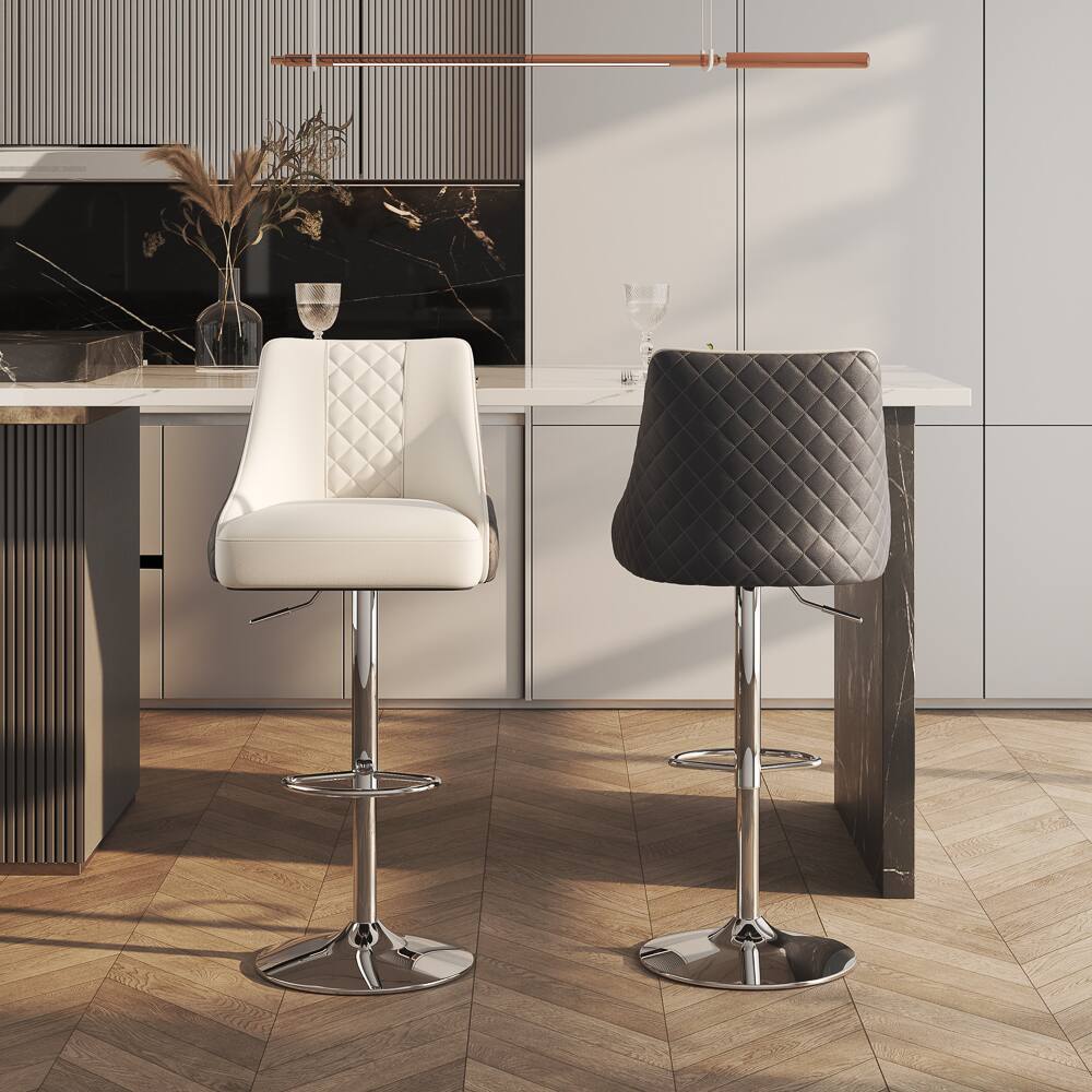 Angle. POVISON - Modern Adjustable Height Bar Stools Set of 2, Leather Bar Stools with Backs, Upholstered Bar Stools, Gray & Black - Black & Light Gray PU Leather.