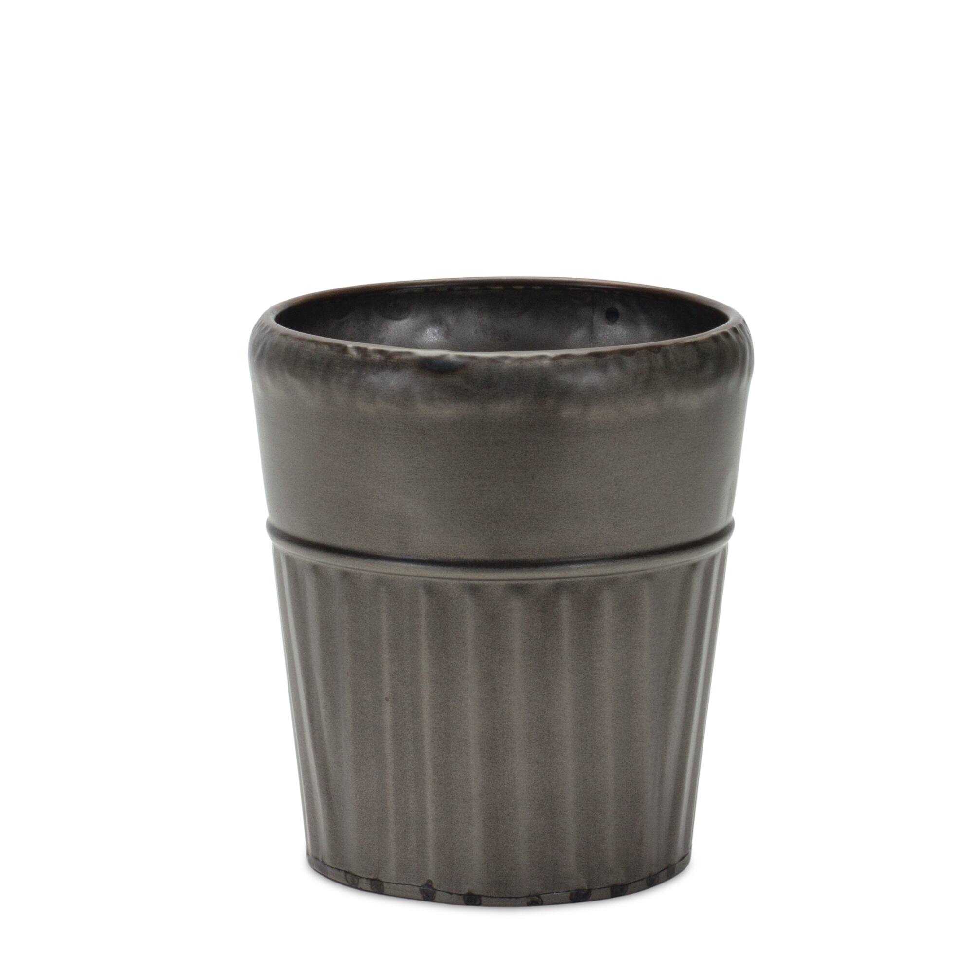Back. BreeBe - Pewter Metal Planter with Tapered Design (Set of 3) - Grey.