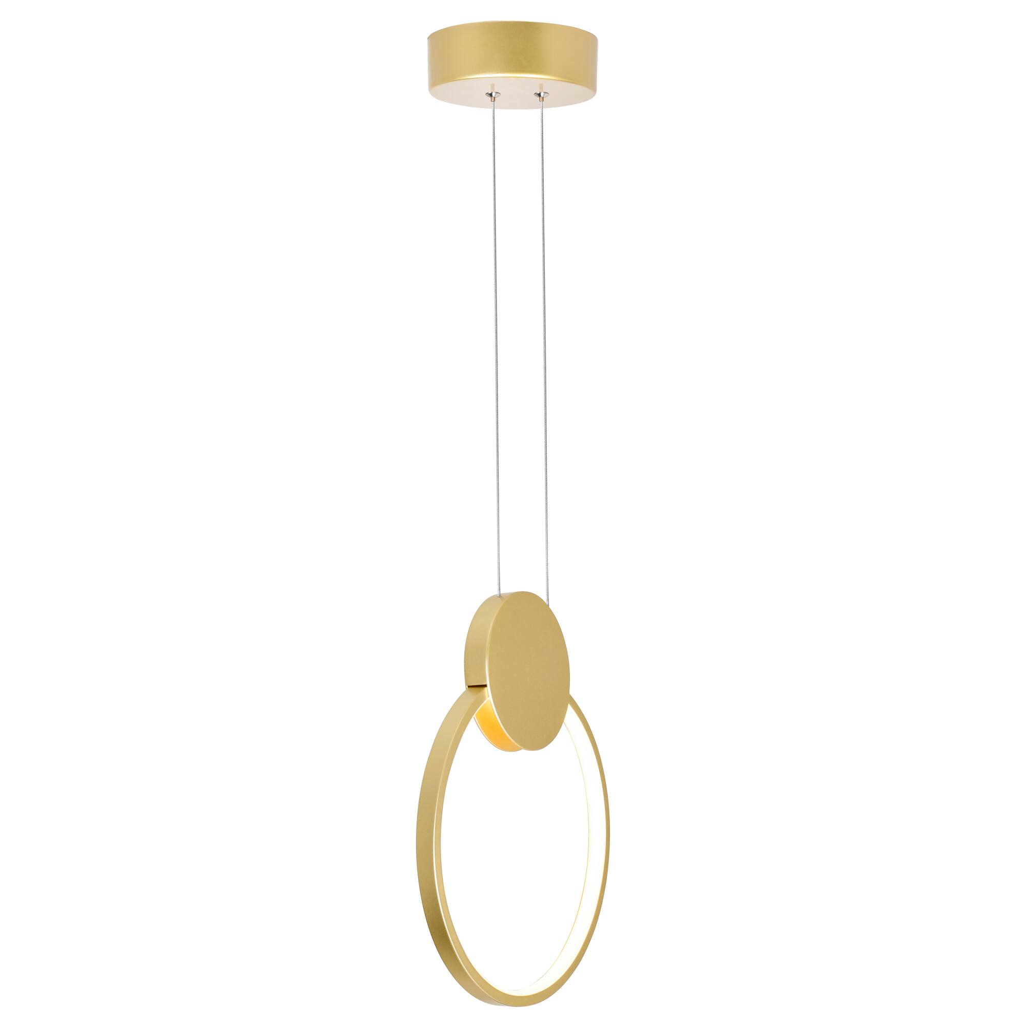 Left. CWI Lighting - Pulley 12 in LED Satin Gold Mini Pendant - Satin Gold.