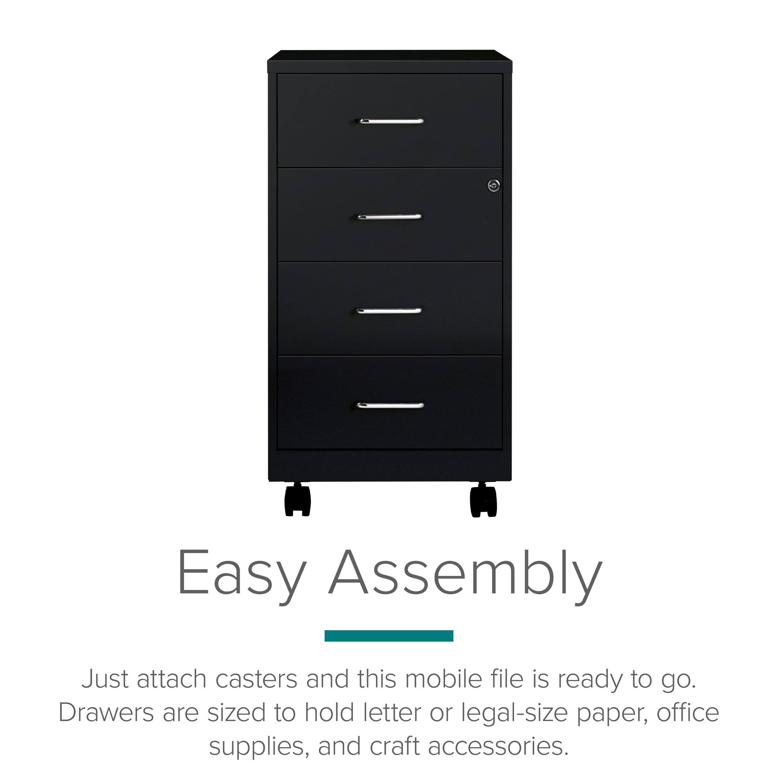 Easy Assembly

Just attach casters and this mobile file is ready to go. Drawers are sized to hold letter or legal-size paper, office supplies, and craft accessories.