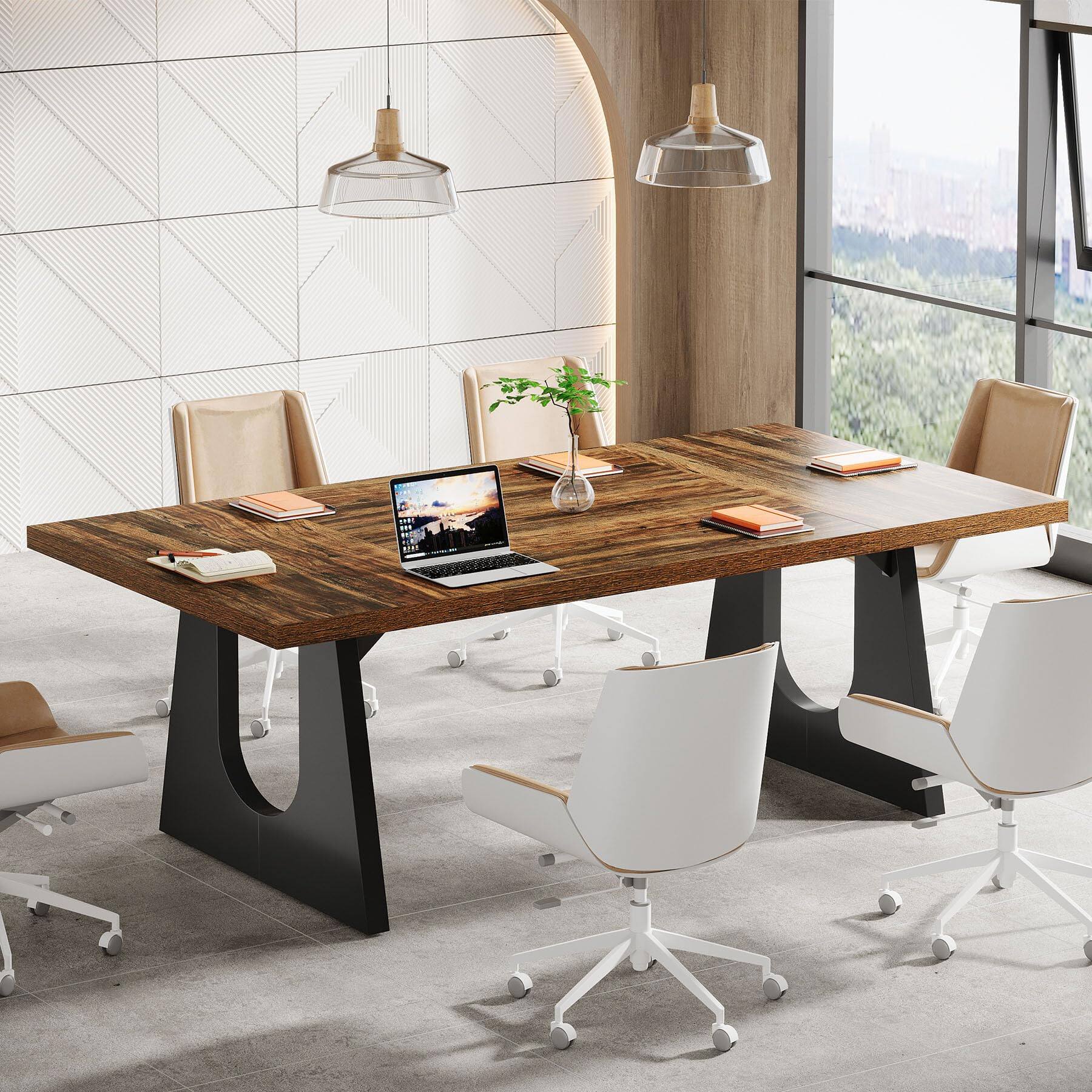 Left. Tribesigns - 70.86" Rectangular Conference Table for 6-8 (Dark Brown) - Dark Brown.