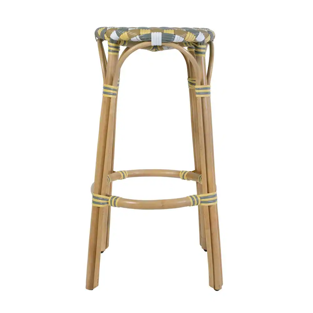 Angle. Butler Specialty - Ballito 30 in. Seat Height Oval Rattan Bar Stool with Footrest - Yellow And Brown.