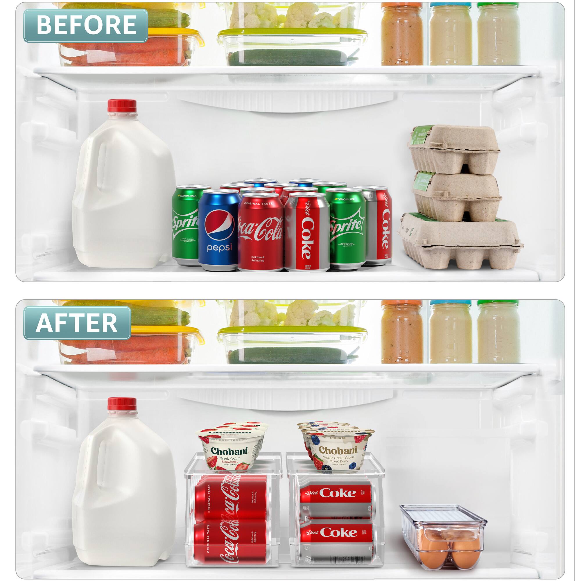 **BEFORE**

- 1 d
- Sprite
- Coca-Cola
- Pepsi

**AFTER**

- Chobani
- Coca-Cola
- Chobani
- Coca-Cola