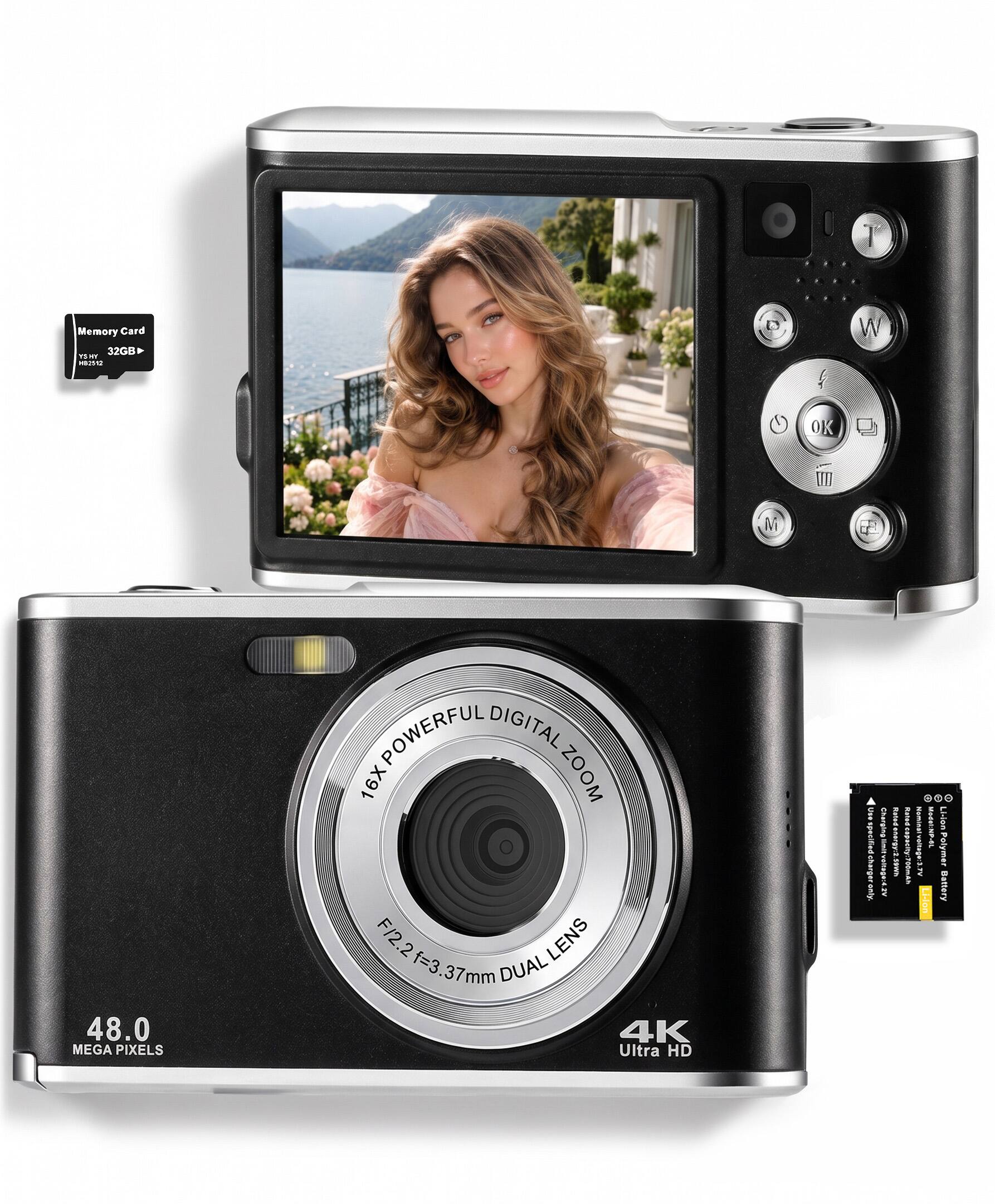 I Memory Card - 32GB TS nu W OK un M 48.0 MEGA PIXELS POWERFUL DIGITAL 16X ZOOM F/2.2 f=3.37mm F/2.2 LENS f=3.37mm DUAL 4K Ultra HD *e Uee Linion Cherging Ratodonpeony T Li-jon Polymer e.rodun.payrade.aom nothing_to_te RalndenergyS.c9w I I VE.dmpetertesnen Polymer enily 2 Lidan Battery