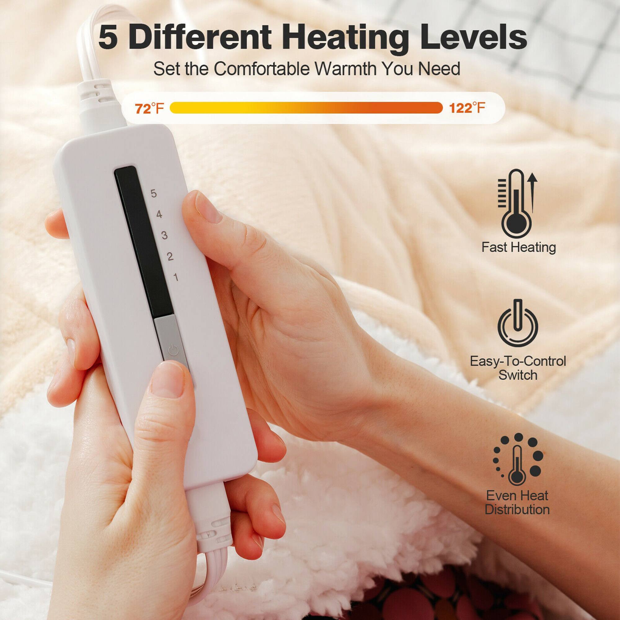 5 Different Heating Levels Set the Comfortable Warmth You Need 72F 122F 4 554321 3 2 1 Fast Heating Easy-To-Control Switch Even Heat Distribution