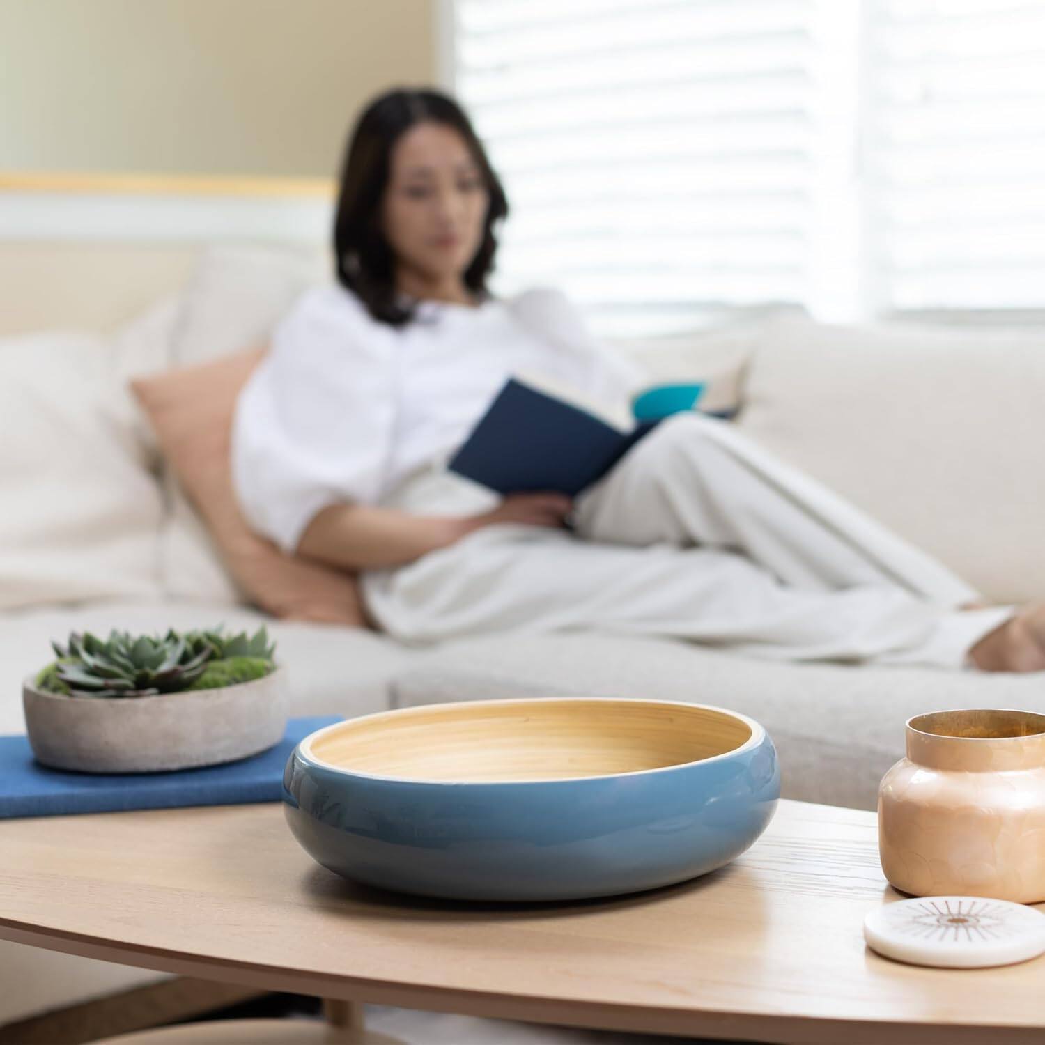Angle. Lexa - Bamboo Fruit Bowl, 12 Inch, Navy - Navy.