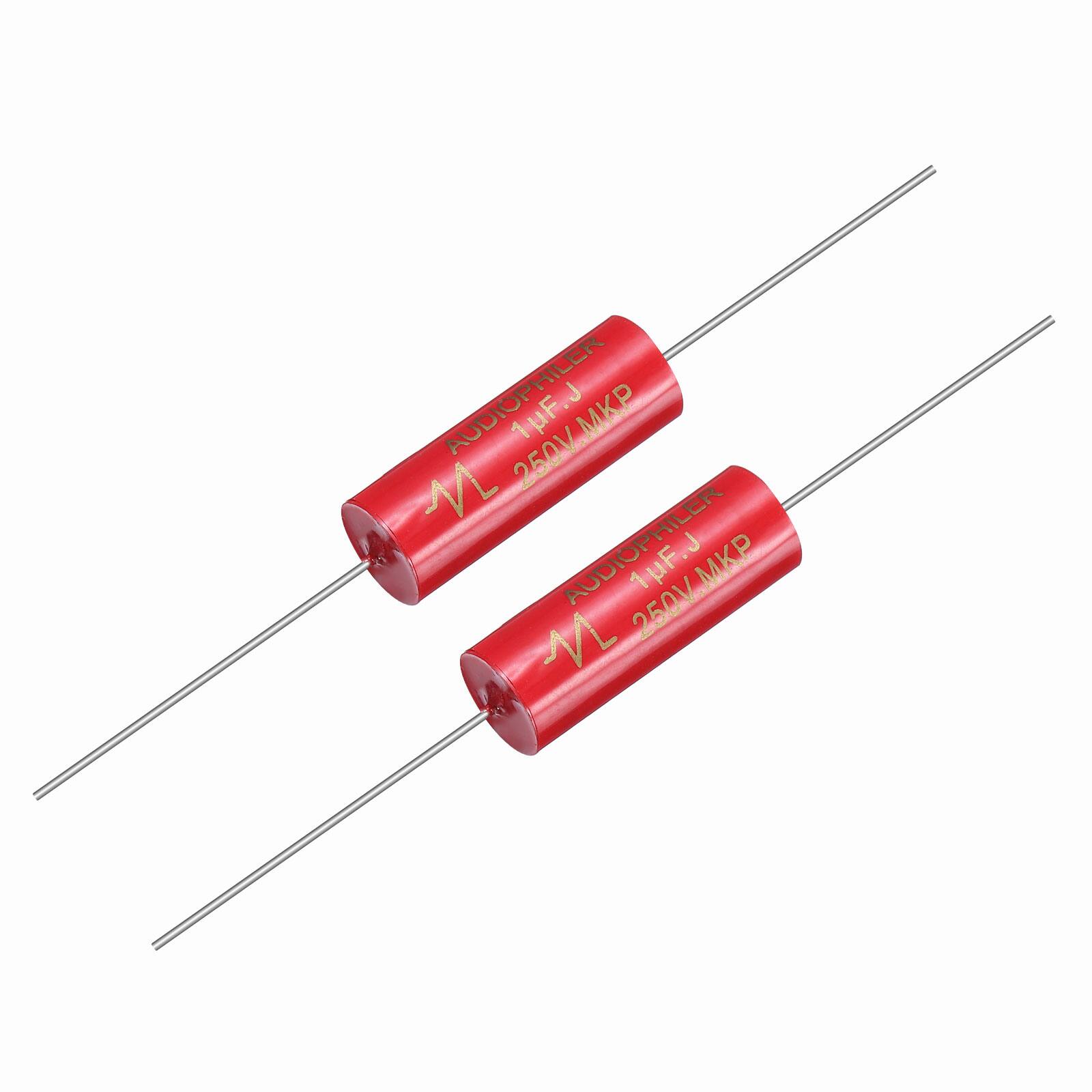 Unique Bargains - 2pcs 1uF 250V Axial MKP Film Capacitor for Audio Speaker Crossover Frequency Divider - Red price history on PriceWatchPro