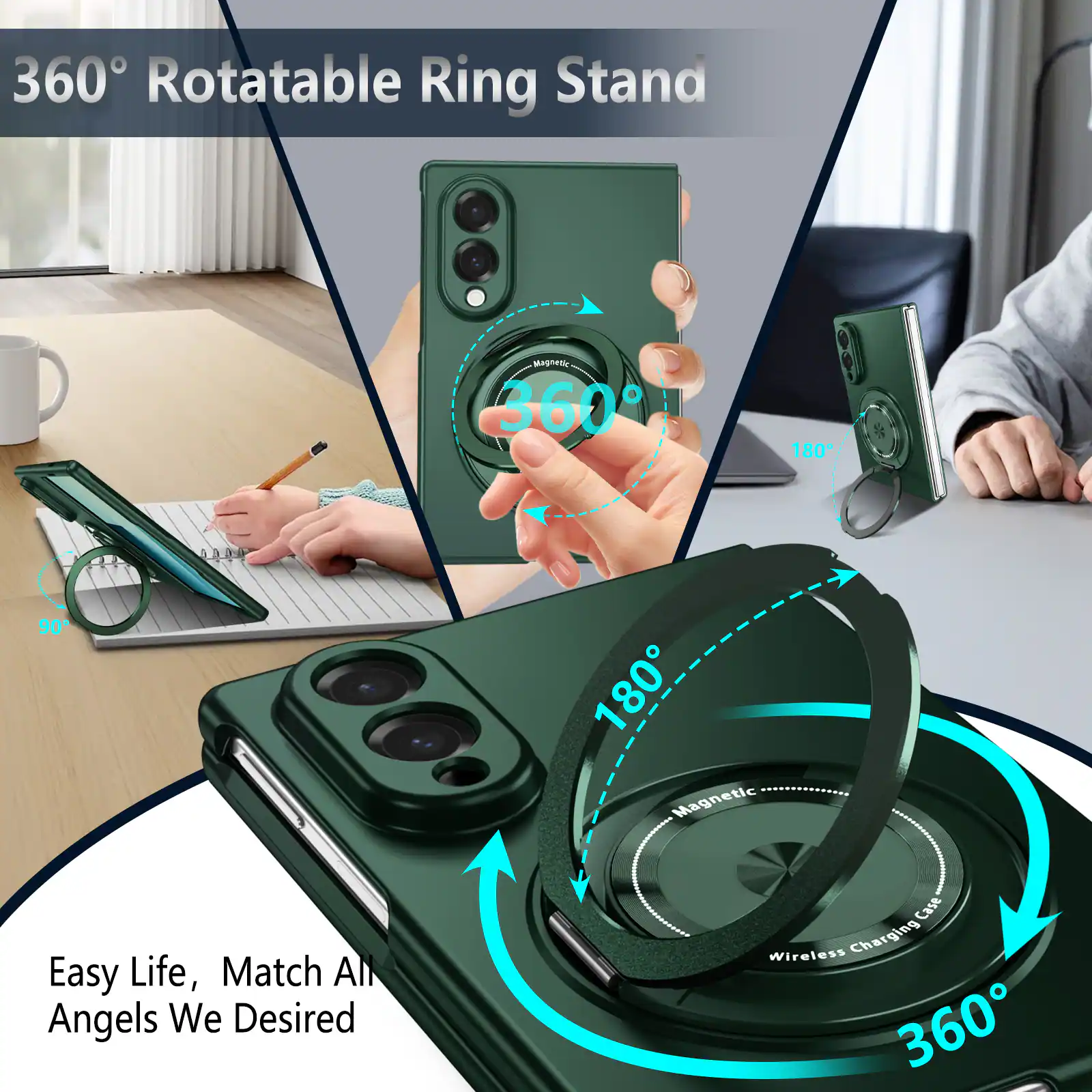 360° Rotatable Ring Stand

Magnetic 360°
180°
90°
180° Magnetic

Easy Life, Match All Angels We Desired

Wireless Charging Case