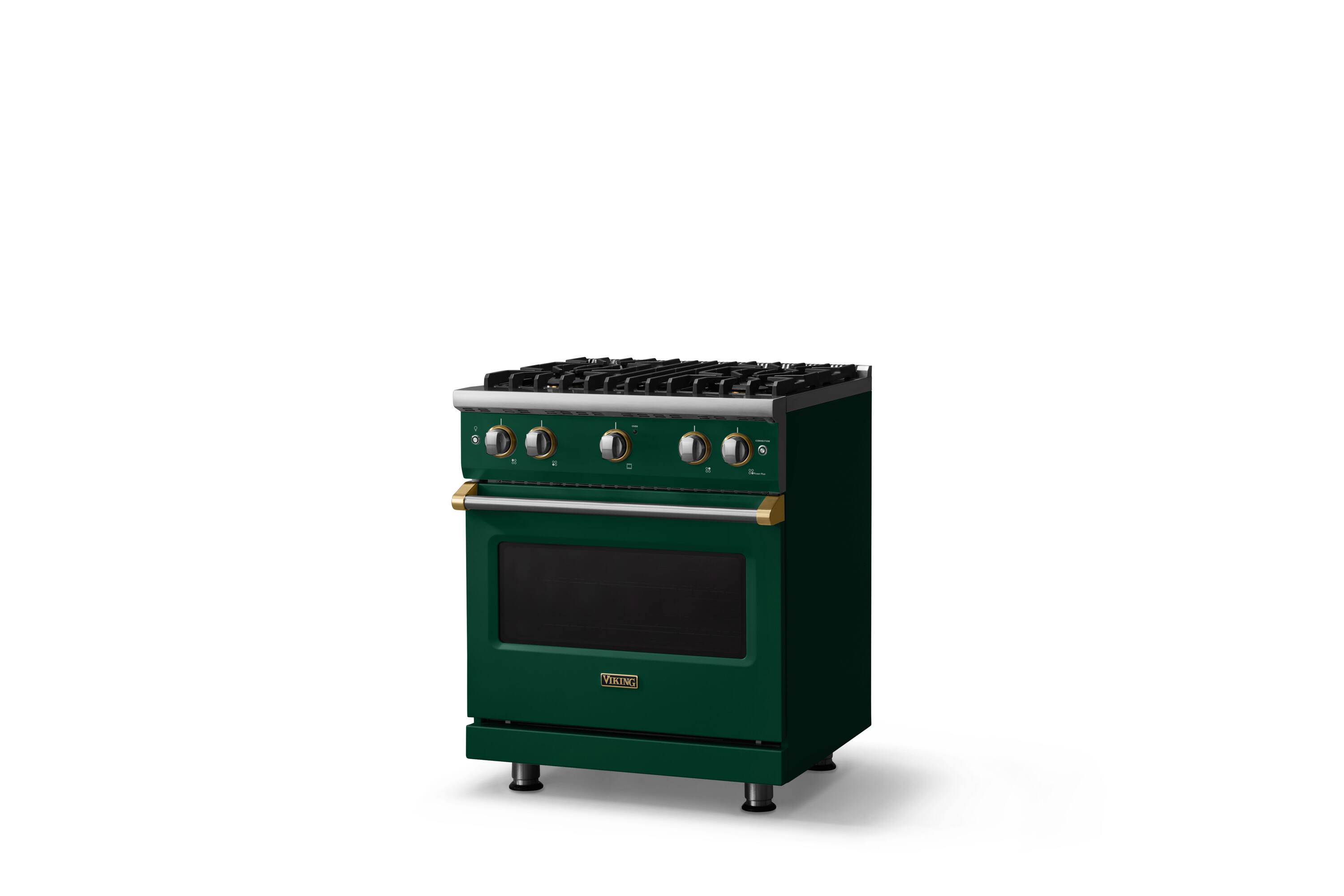 Angle. Viking - 30 in. Wide Pro 5 Series 4.0 Cu. Ft. Freestanding Sealed 4 Burner Gas Convection Range - Ivy/Brushed Brass - Ivy.