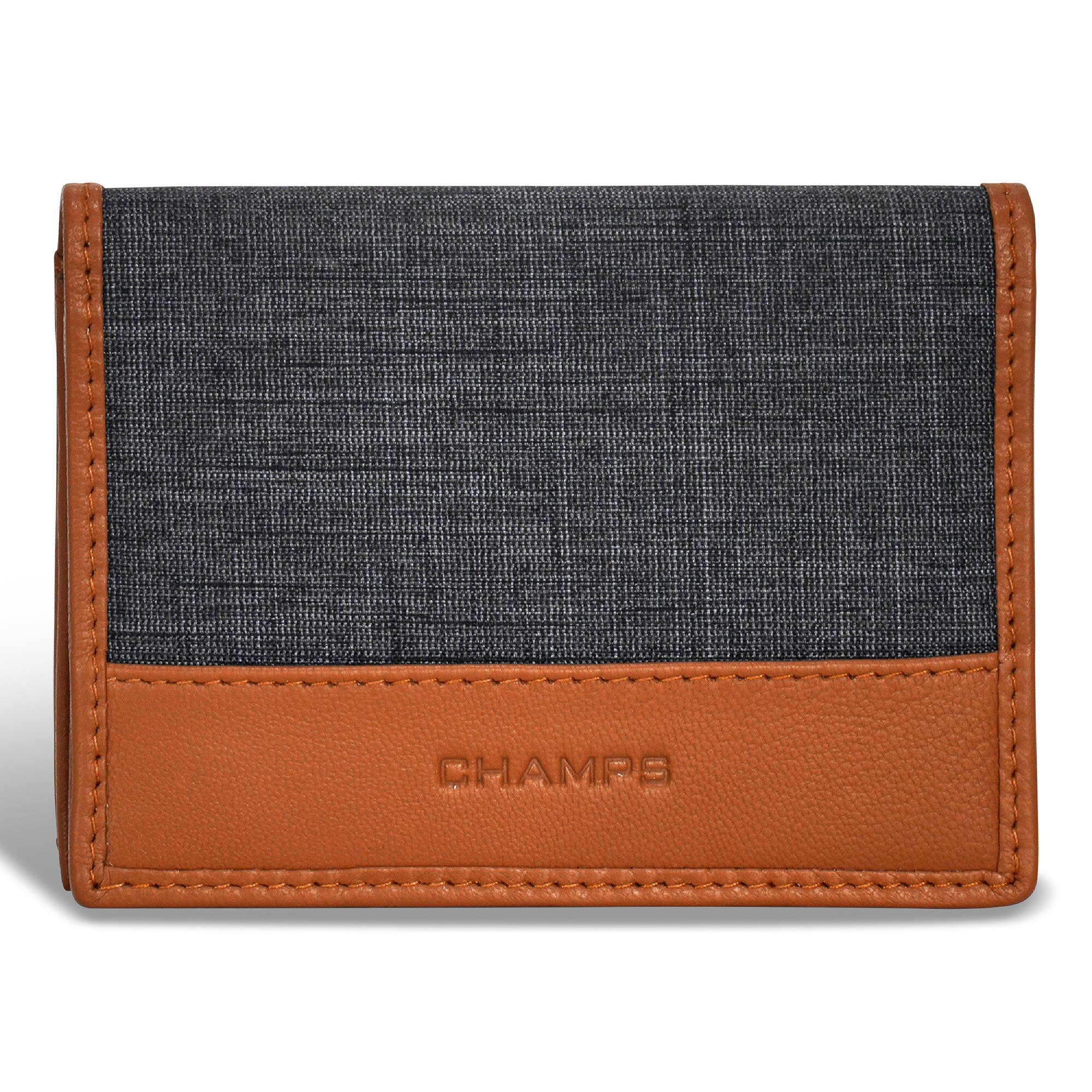Front. Champs - Denim Collection Leather Cardholder - TanBlack.