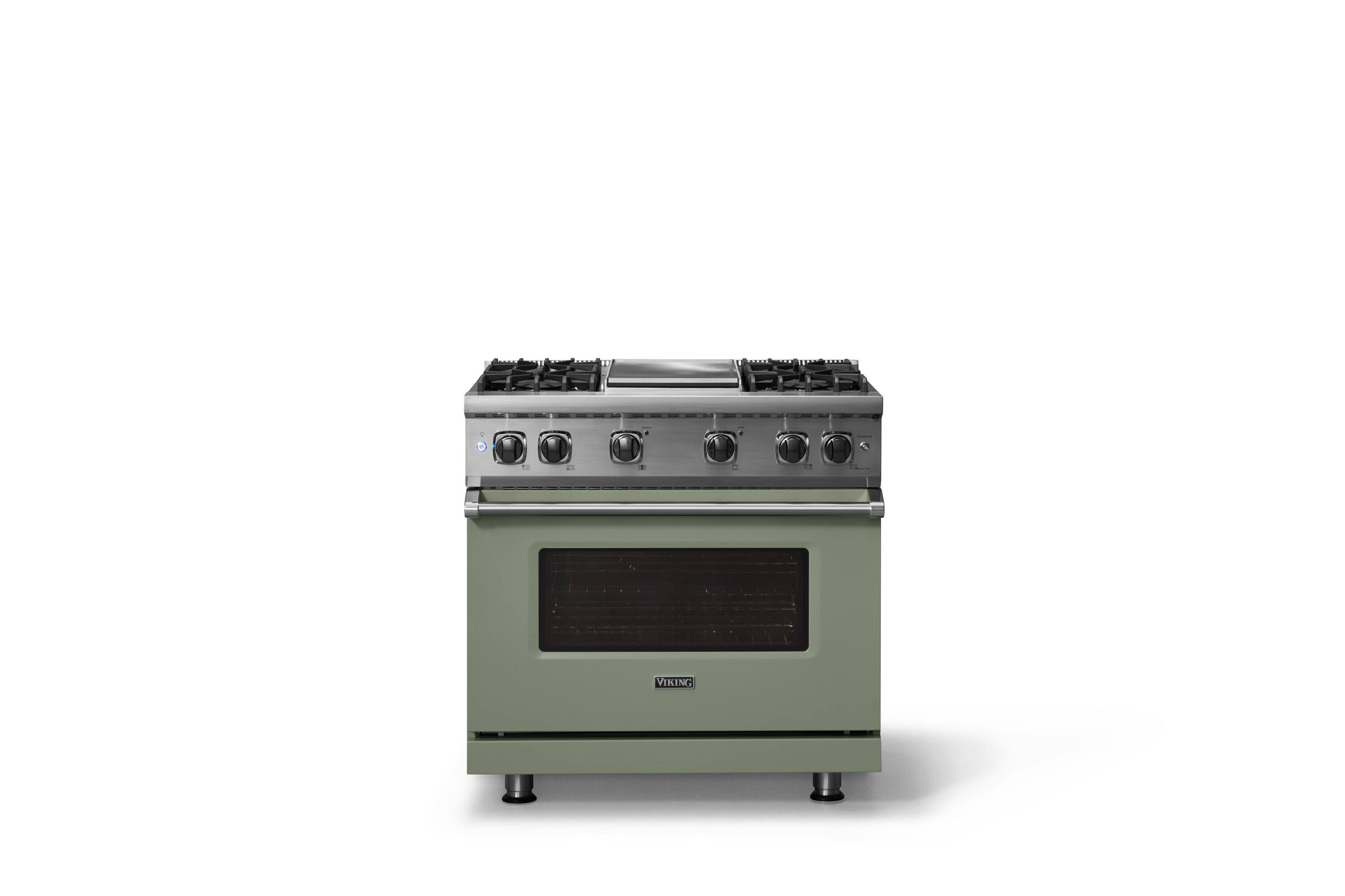 Alt View 1. Viking - 5.1 Cu. Ft. 36"W Freestanding LP Gas Sealed 4 Burner Range with Griddle - Eucalyptus.