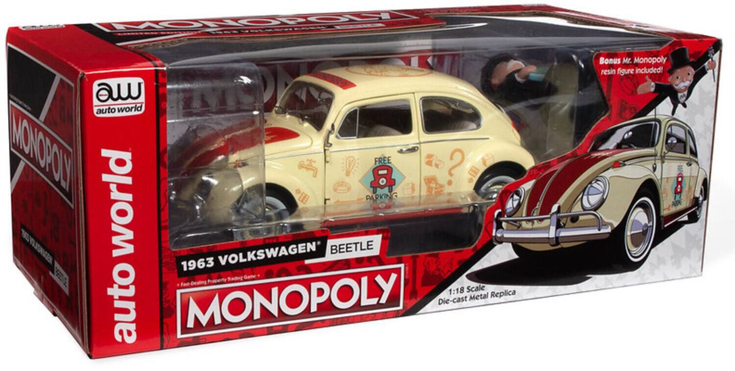MONOPOLY auto world NONOOL 8 FREE PARKING 15 2 world VOLKSWAGEN* BEETLE 1963 A Trading Game Fant-Dealing Property 1:18 Scale Metal Replica auto MONOPOLY Die-cast Bonus Mr. Monopoly resin figure included!
