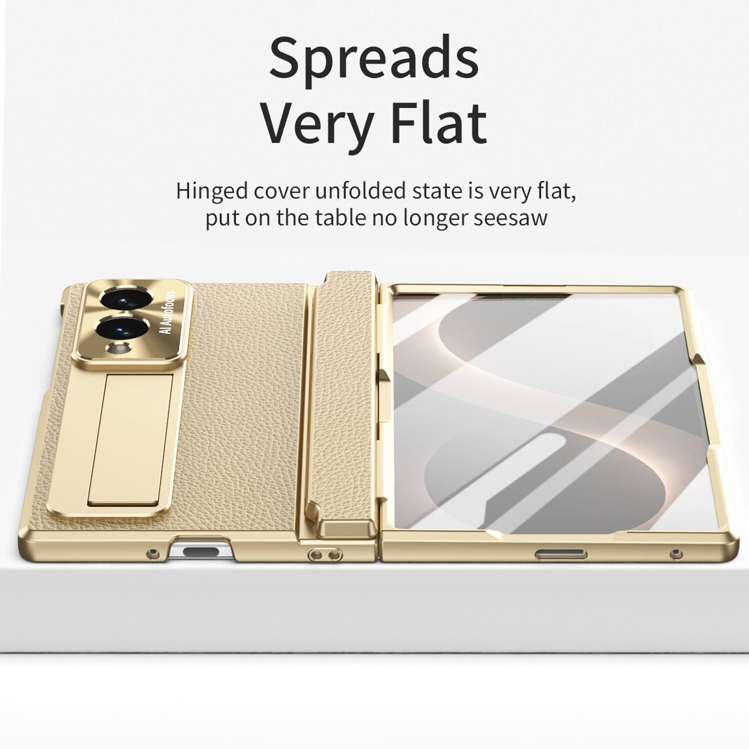 Spreads Very Flat

Hinged cover unfolded state is very flat, put on the table no longer seesaw