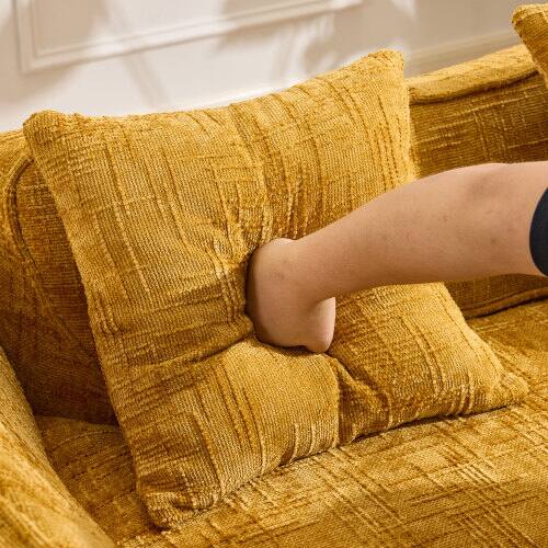 Alt View 2. Anysun - Curved 2-Seat Compressed Sofa - Armrests on Both Sides, 2 Pillows, Perfect for Small Apartments & Living Rooms - Yellow.