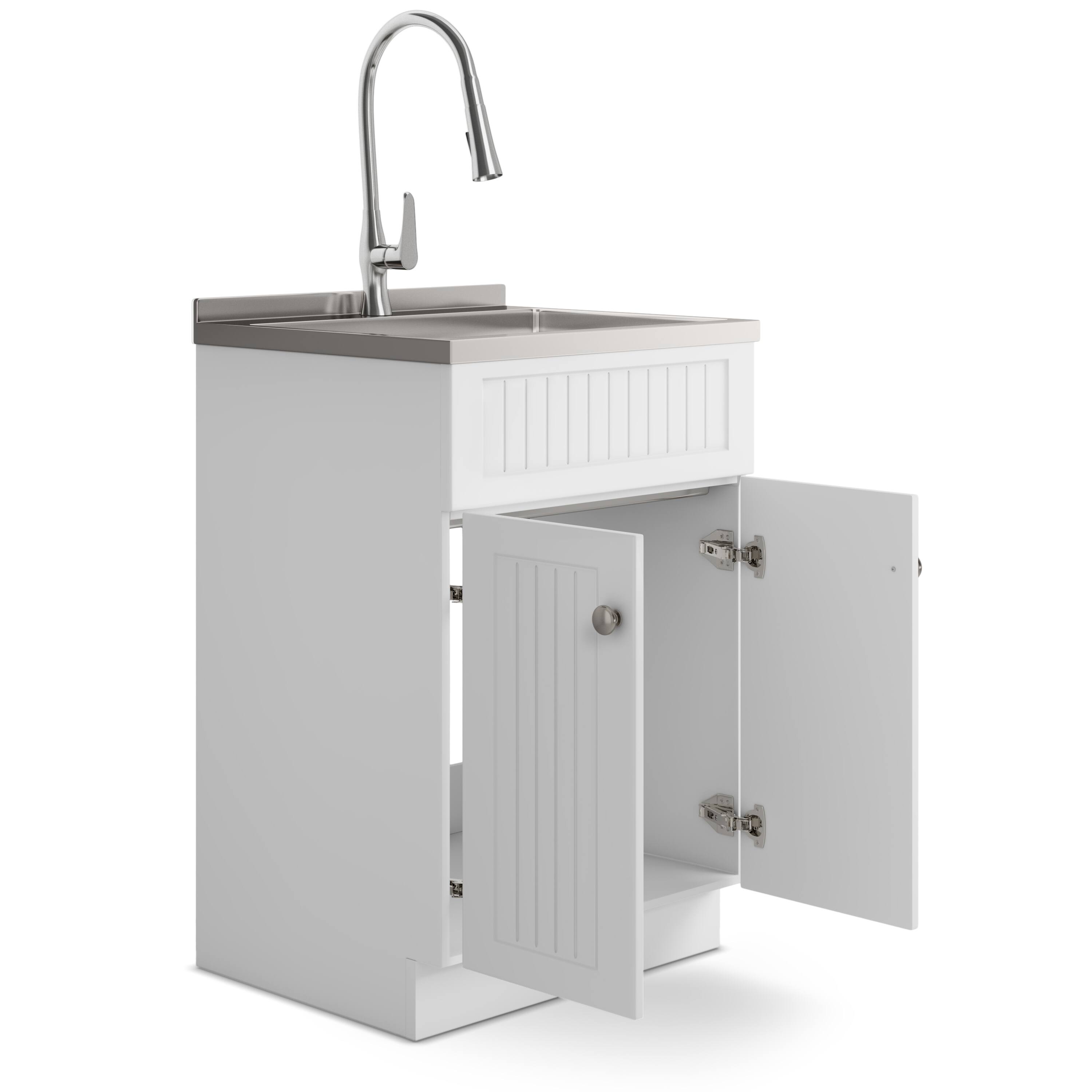 Back. Simpli Home - Beckham  All-in-One 24-inch Utility Sink & Cabinet - Pure White.