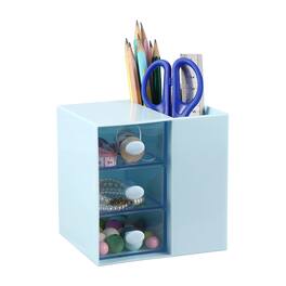 Unique Bargains - Mini Storage Drawers for Desk, Plastic Desktop Teacher Desk with 3 Drawers Organizer Box for Supplies Bathroom - Blue