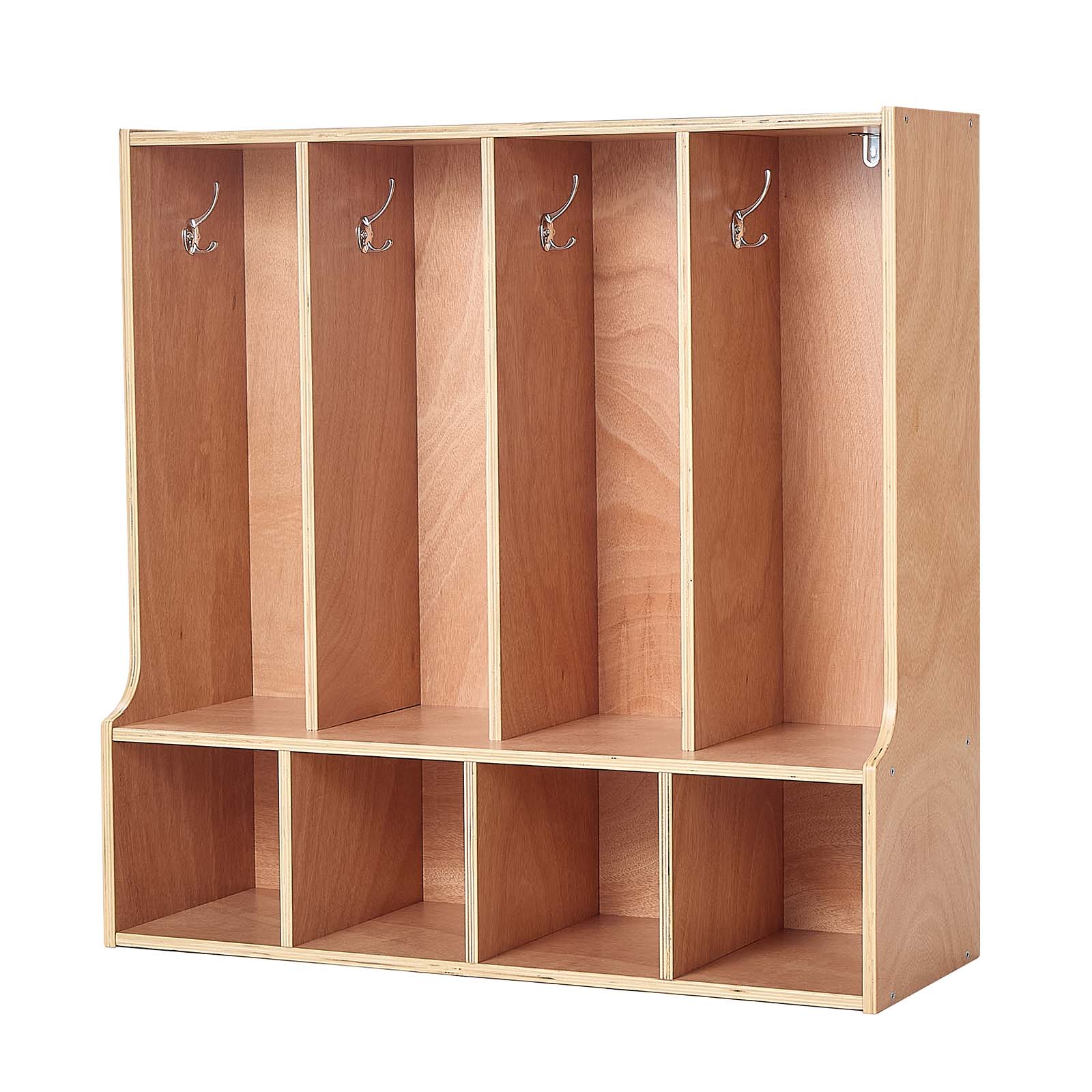 Alt View 5. VEVOR - 4-Section Kids Coat Locker,Wooden Toddler Cubby Storage Organizer with 8 Hooks & Non-Slip Mat,4 Small Open Storage Boxes - Natural Wood.
