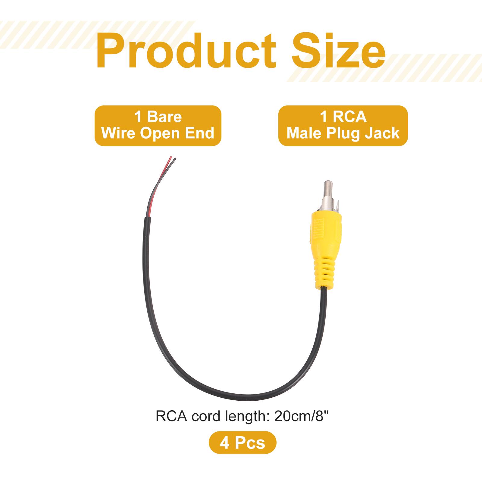 Product Size  
1 Bare Wire Open End  
1 RCA Male Plug Jack  
RCA cord length: 20cm/8"  
4 Pcs