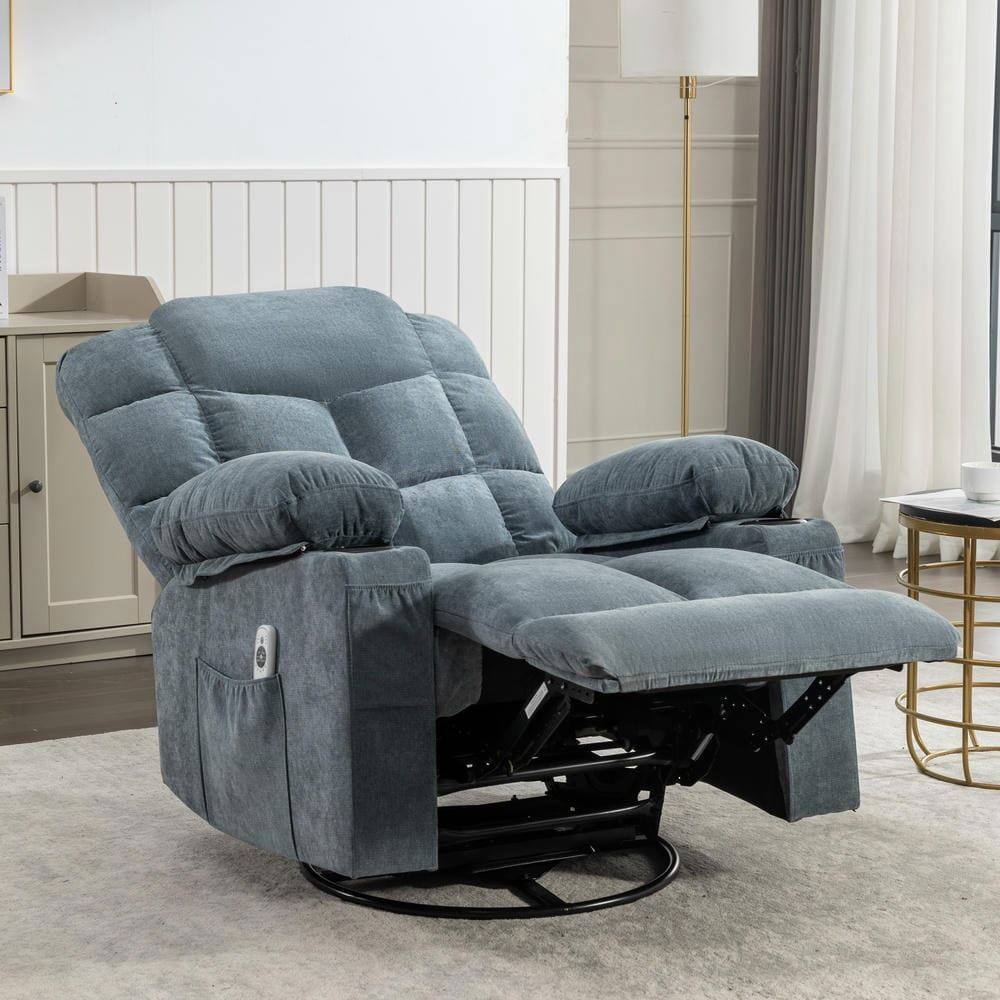Alt View 9. Kadyn - Massage Rocker Recliner Chair, 8-Point Vibration & Heat, 150° Recline, USB Port, Cup Holders, Blue - Blue.