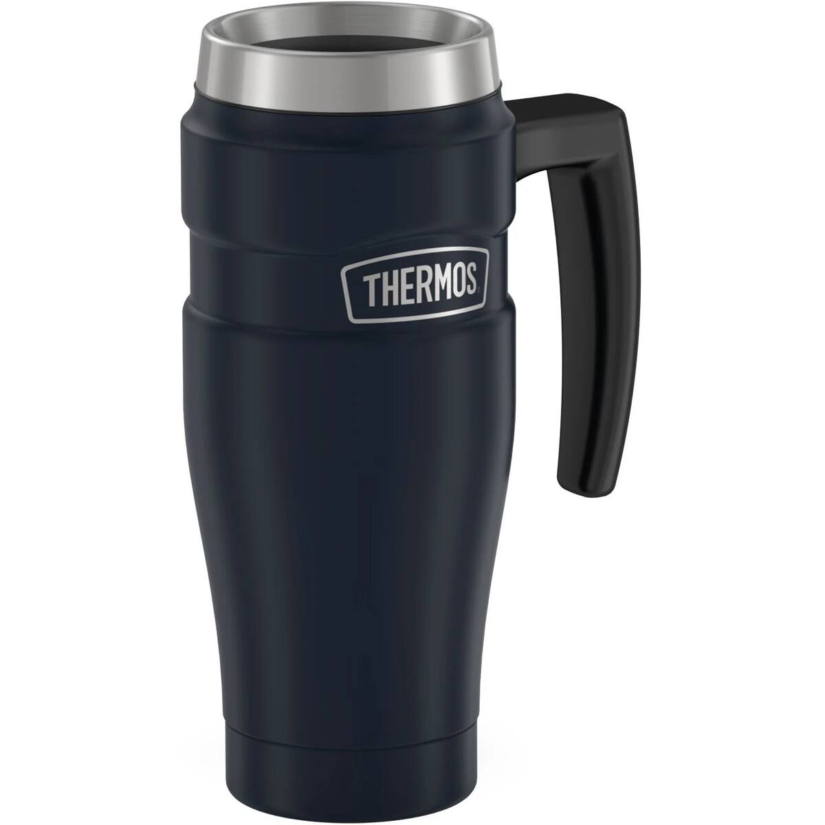Front. Thermos - Thermos 16 oz. Stainless King Travel Mug with Handle - Matte Midnight Blue - Matte Blue.