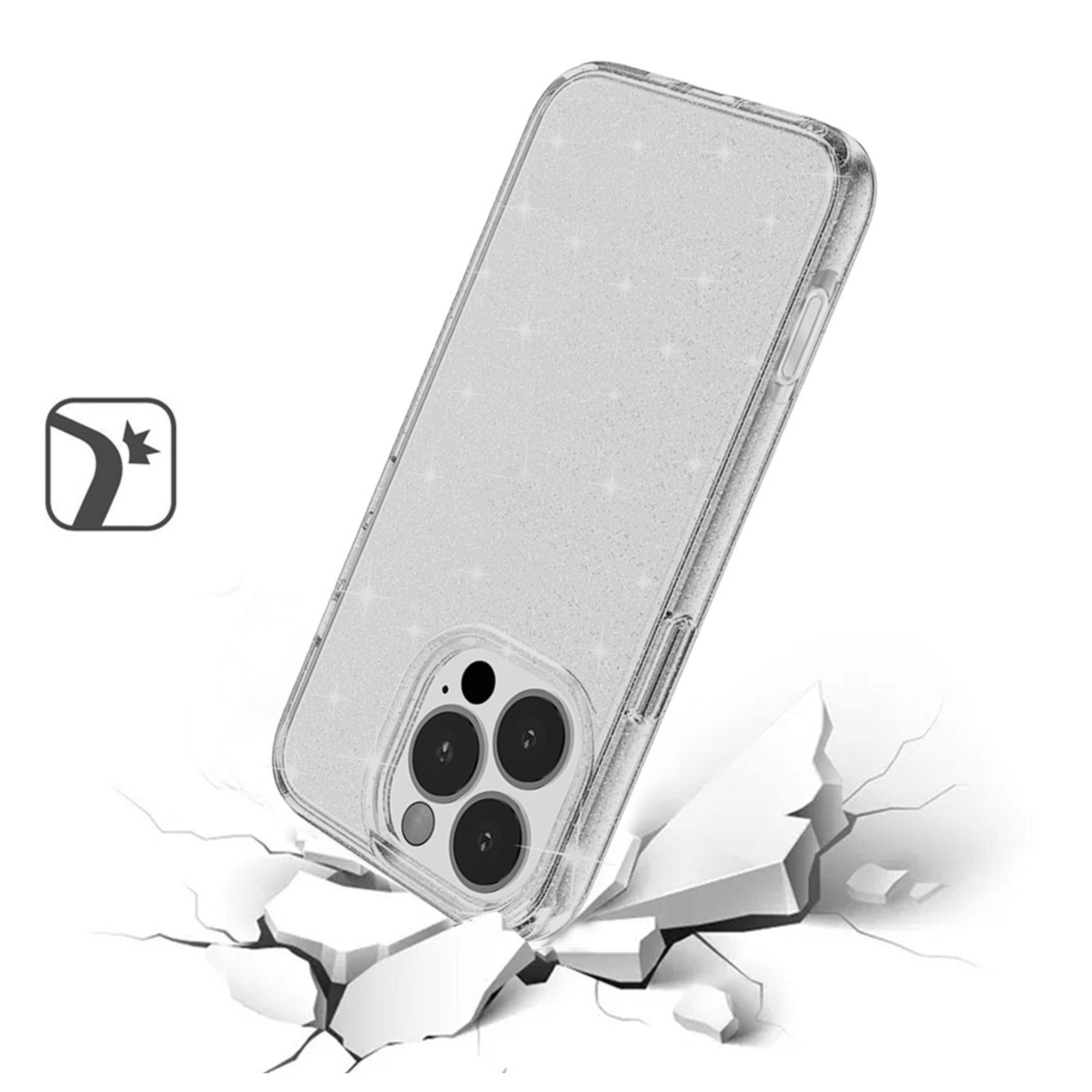 Left. Kitcheniva - Translucent Glitter 3mm Thick Phone Case With Tempered Glass For iPhone 16 Pro Max Smoke - Smoke.
