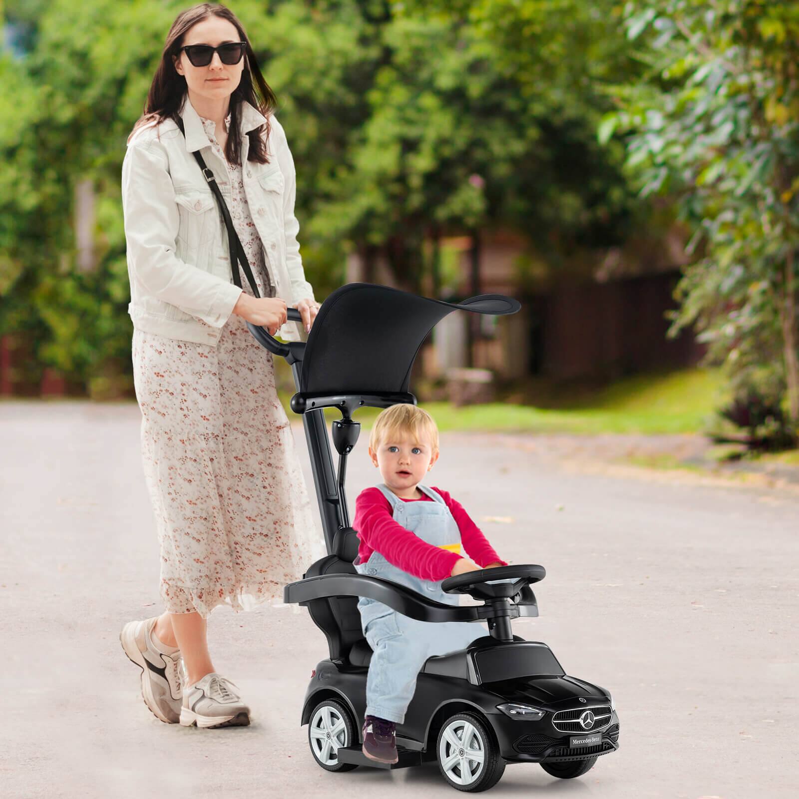 Alt View 1. Costway - Costway 3-in-1 Toddler Push Car w/Adjustable Canopy Under Seat Storage Realistic Sounds - Black.