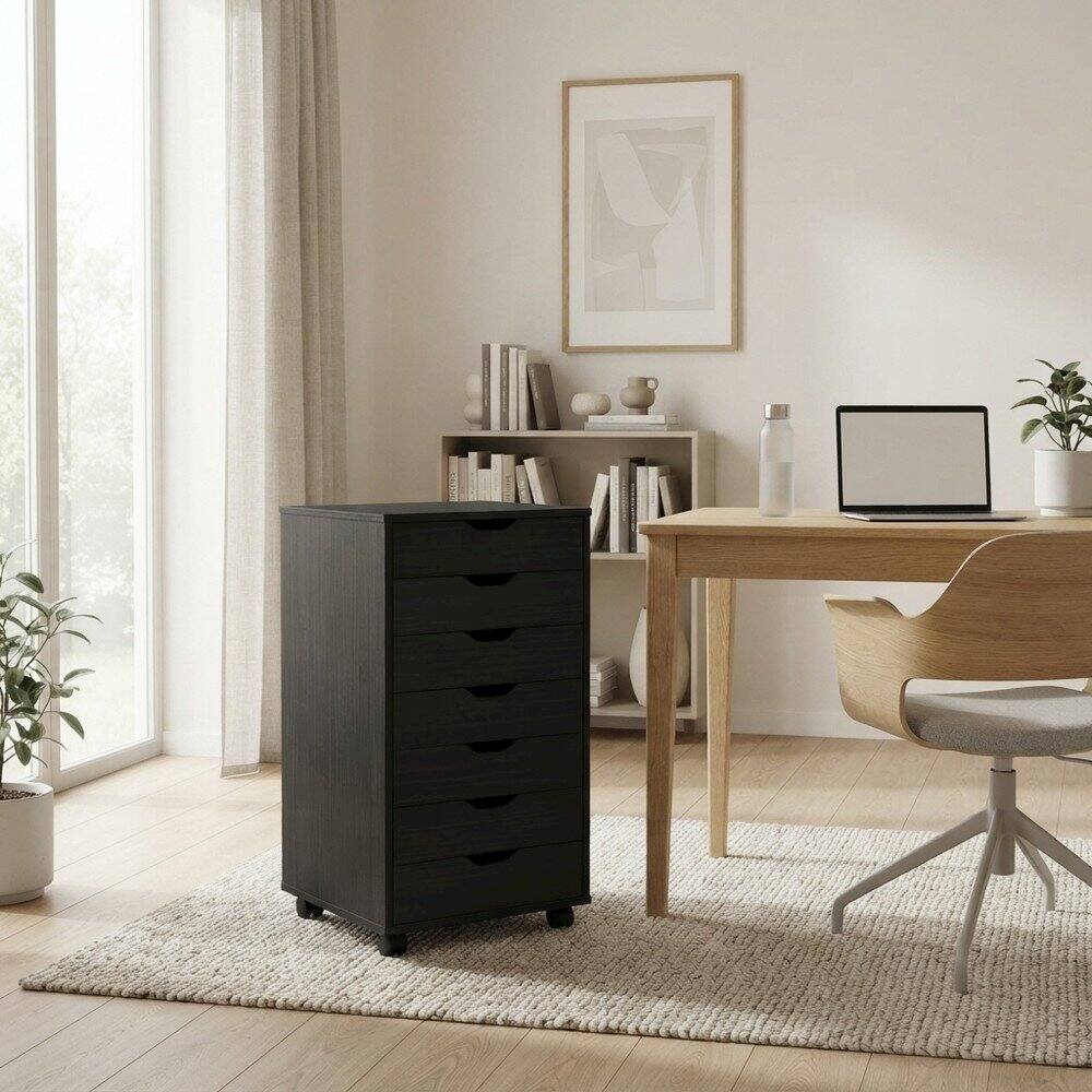 Alt View 4. FurniFact - Composite Wood Filing Cabinet with 7 Drawers - Black.