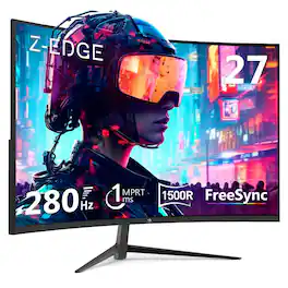 Z-Edge - UG27P 27 inch 1080P Full HD 1920 x 1080 280 Hz 1 ms Curved Gaming Monitor, HDMI x 2, DP x 2 - Black