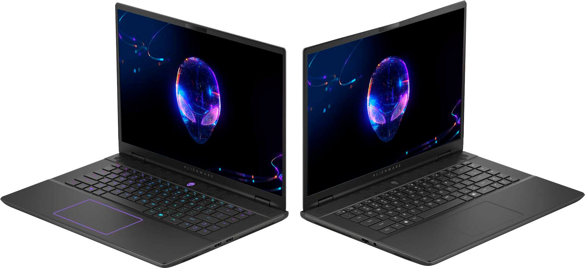 Alienware 3 laptop computer with a purple and blue screen.