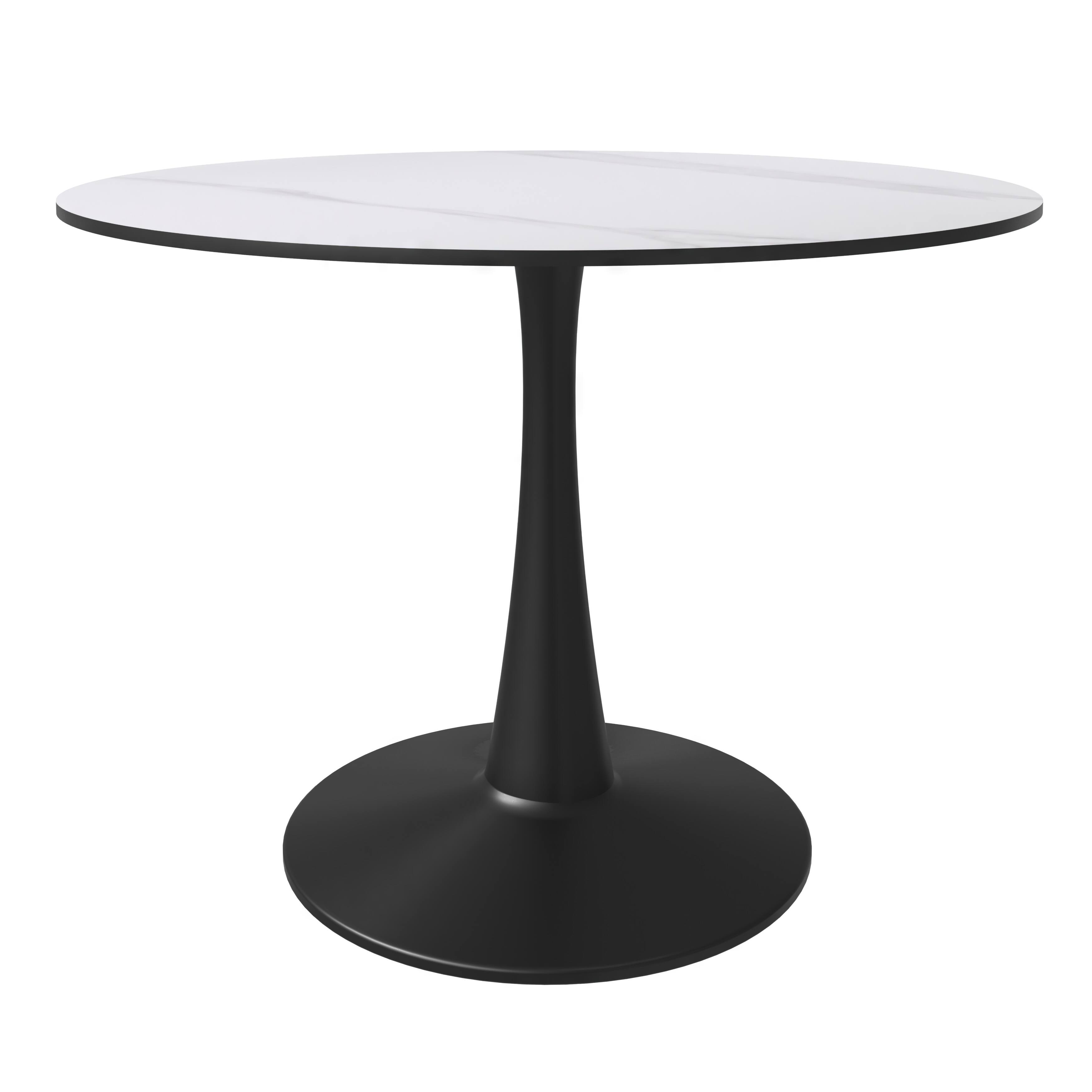 Alt View 2. LeisureMod - Bristol 40" Minimalist Round Pedestal Dining Table - Space-Saving Kitchen Table with Powder-Coated Steel Base - Stone - White.
