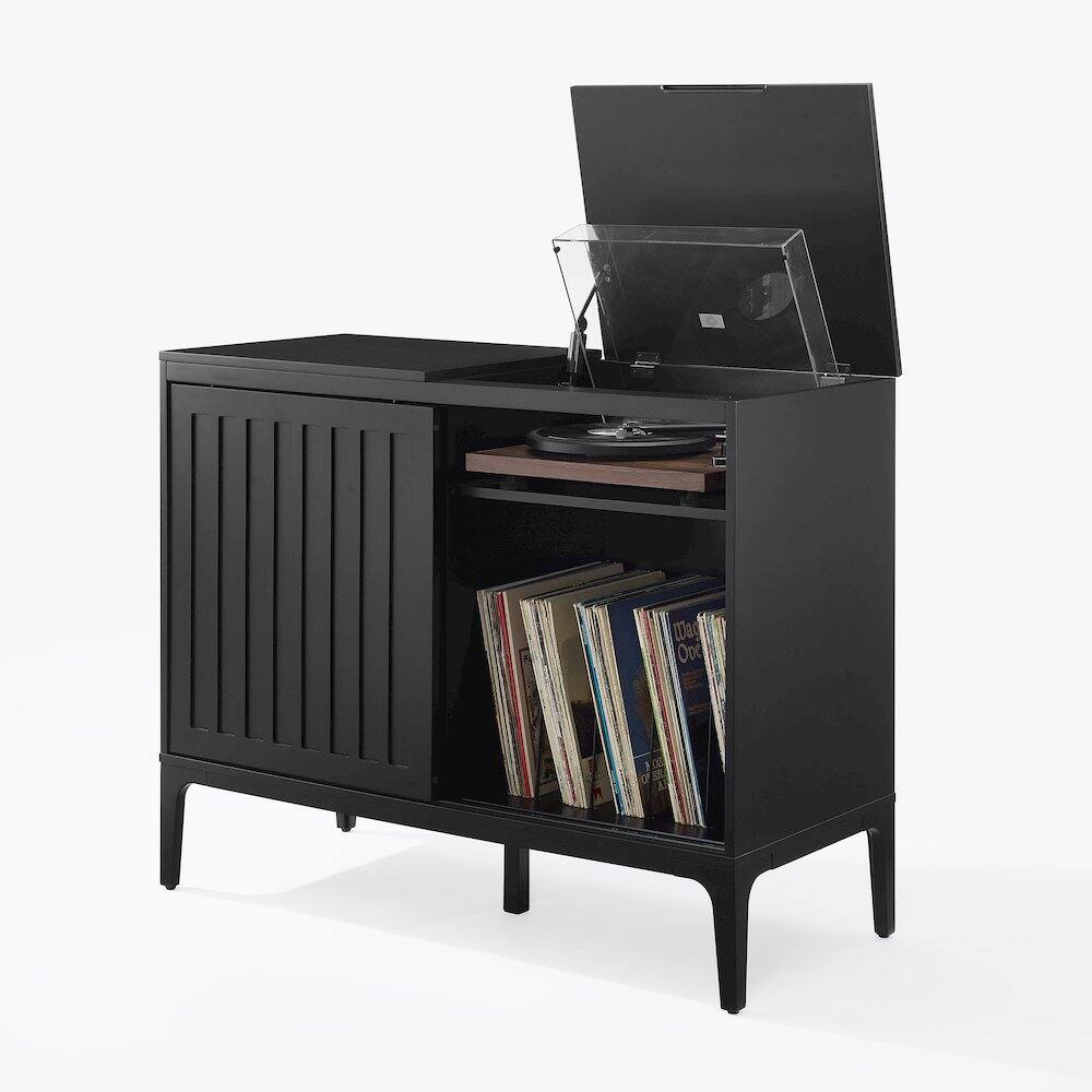 Back. Crosley Furniture - Asher Large Record Player Cabinet With Vinyl Storage - Matte Black.