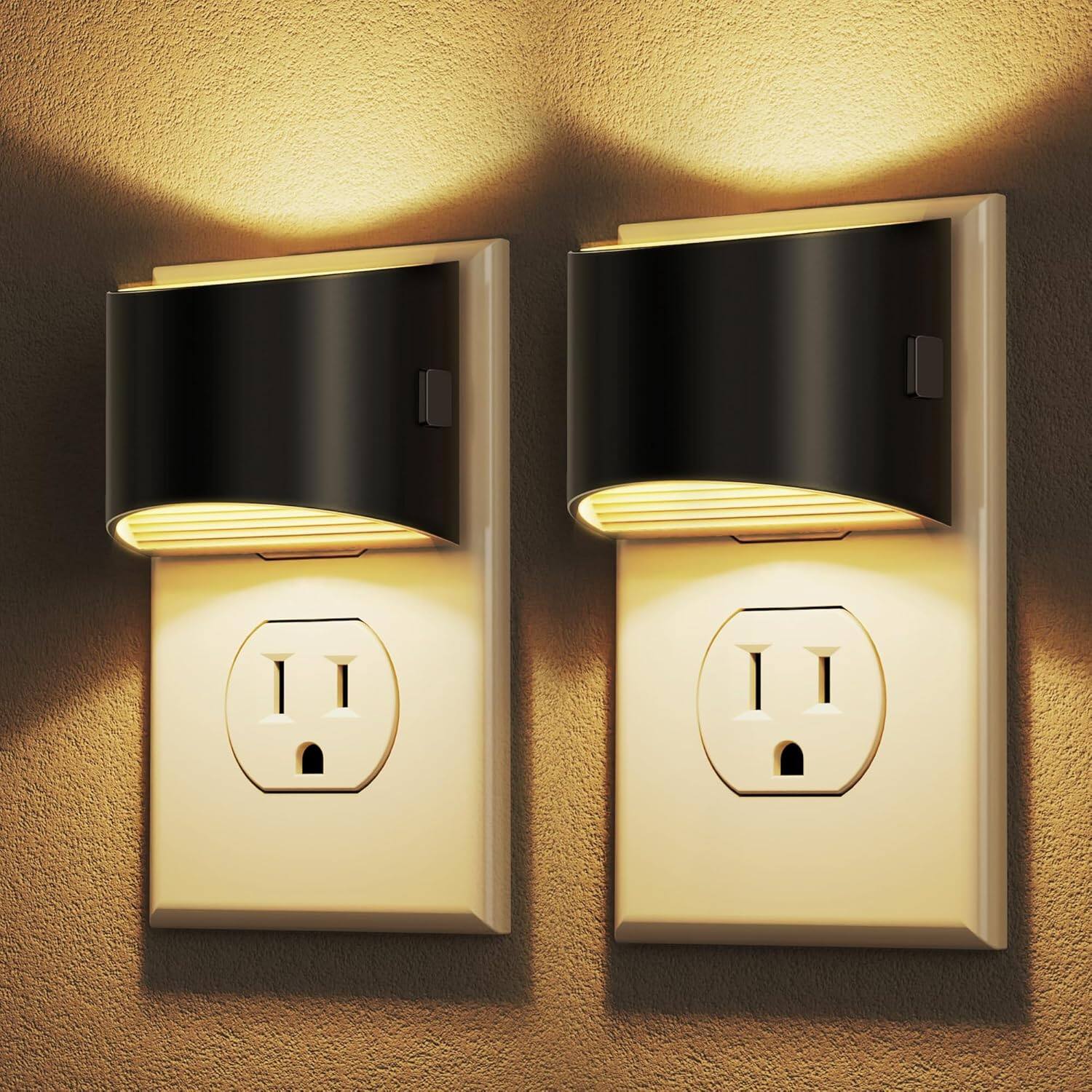 Front. FINEAK - 3 Level Brightness Adjustable Plug in Night Light (2 Pack) - Warm White.