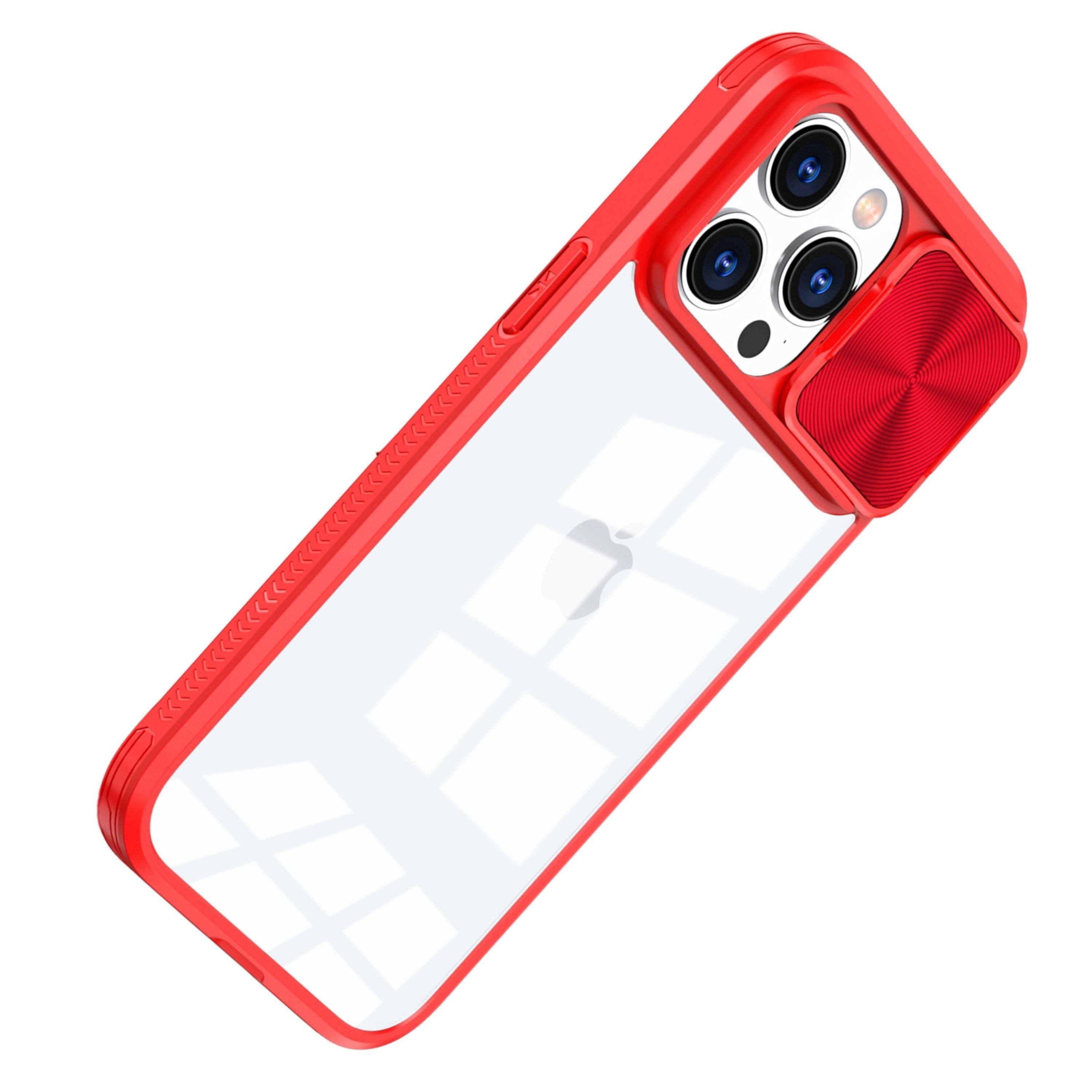 Angle. Kitcheniva - Hybrid Sliding Lens Cover Case With Screen Protector For iPhone 15 Pro Max Red - Red.