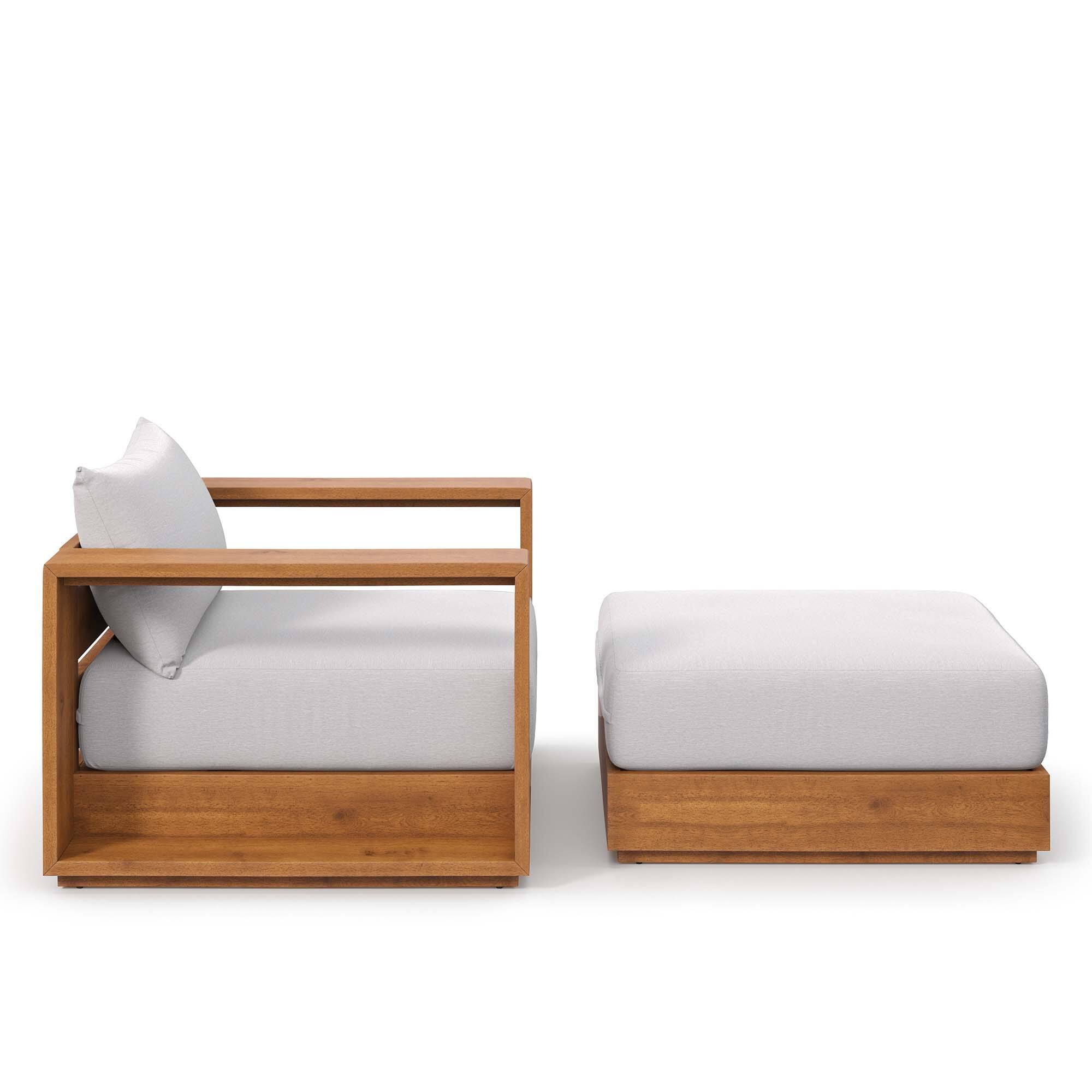 Alt View 4. Modway - Tahoe 2-Piece Outdoor Patio Acacia Wood Armchair and Ottoman Set by Modway - Natural Light Gray.